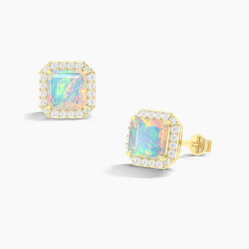 Natural White Opal Stud Earrings Push Back