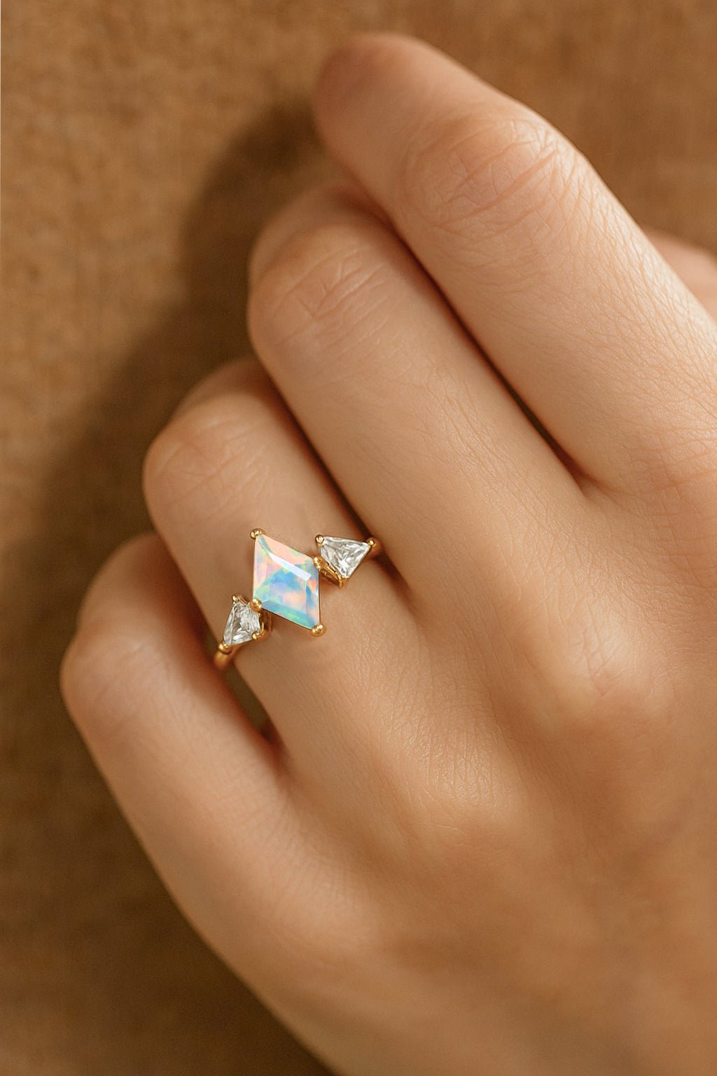 Natural White Opal Three Stone Ring Wedding, Anniversary, Promise Rings - Goodstone Jewels
