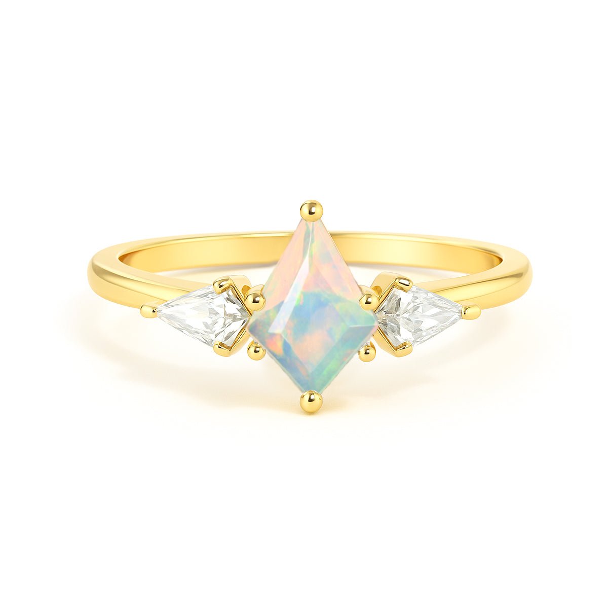 Natural White Opal Three Stone Ring Wedding, Anniversary, Promise Rings - Goodstone Jewels