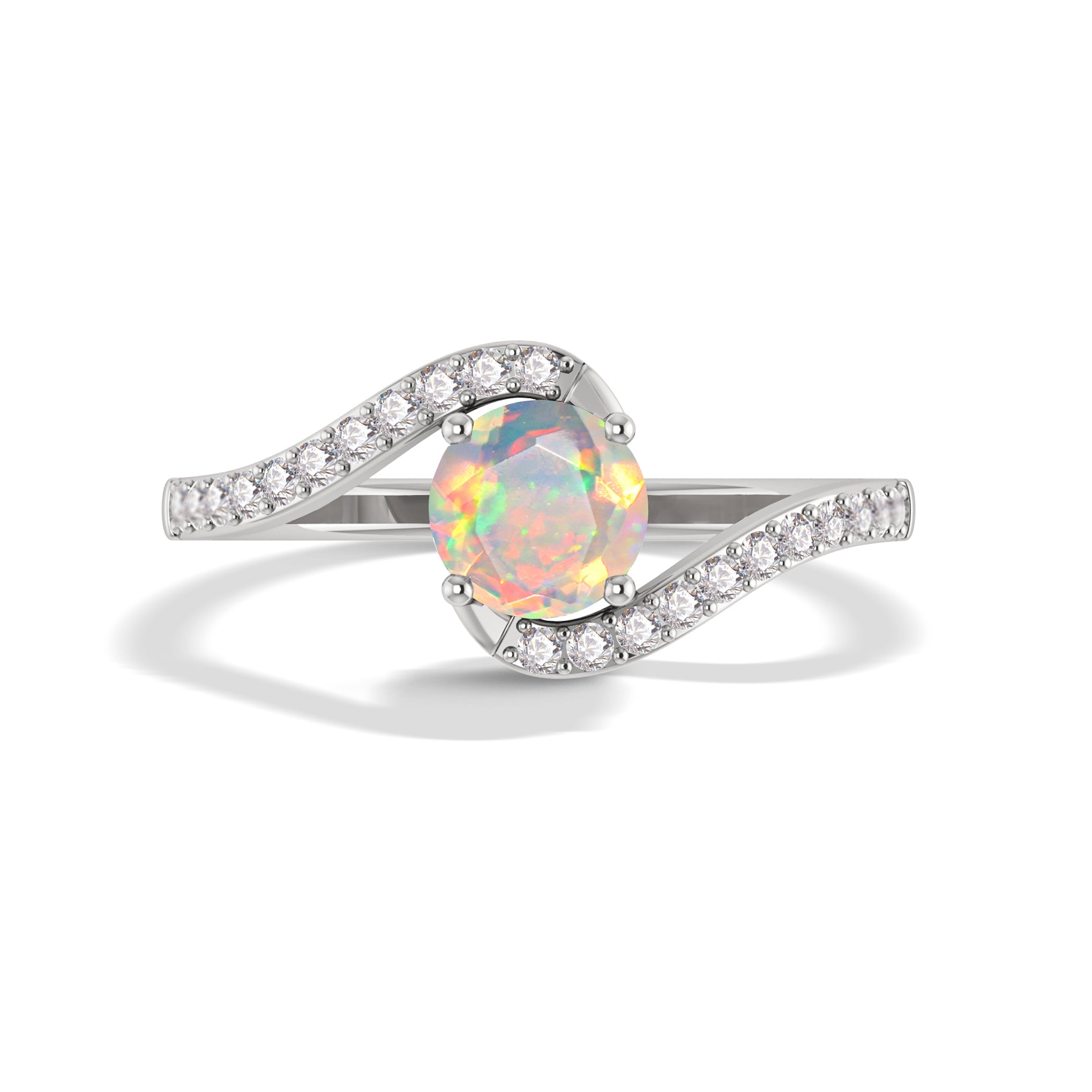 Natural White Opal with White Zicon Bypass Ring for Her - Goodstone Jewels