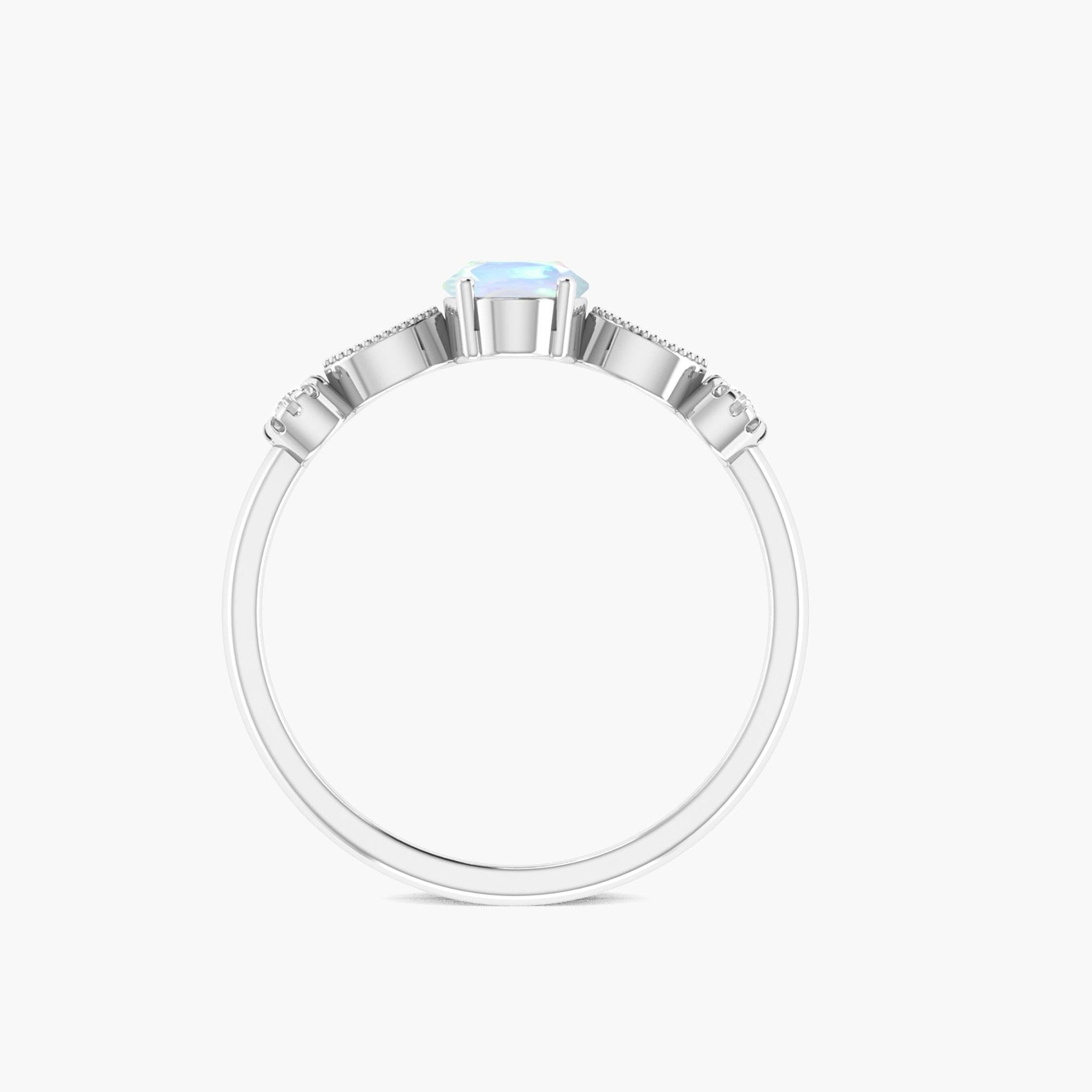 Natural White Opal with White Zircon Side Stone Solitaire Ring - Goodstone Jewels