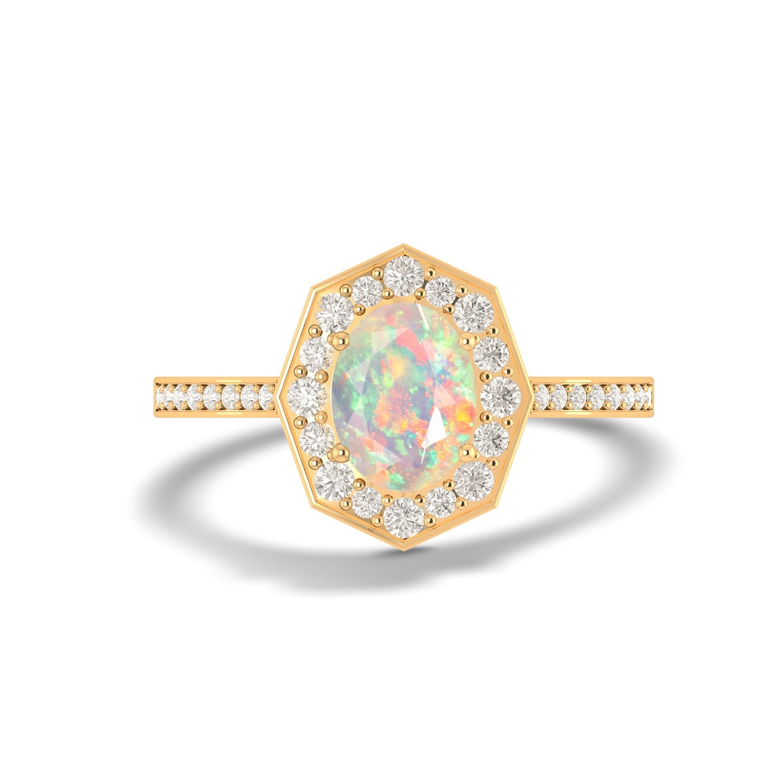 Natural White Opal with Zircon Engagement Halo Ring - Goodstone Jewels