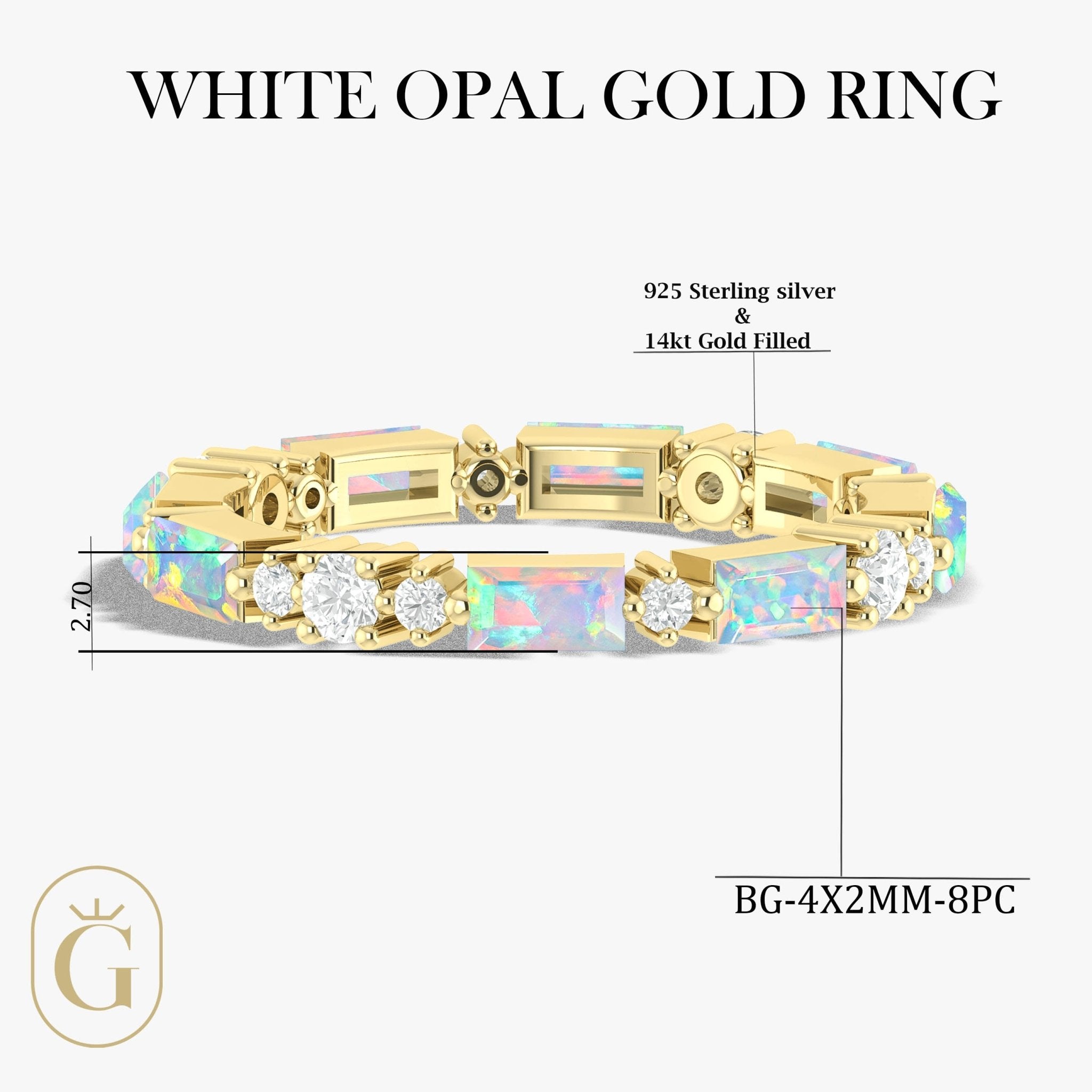 Natural White Opal with Zircon Full Eternity Wedding Band Ring - Goodstone Jewels