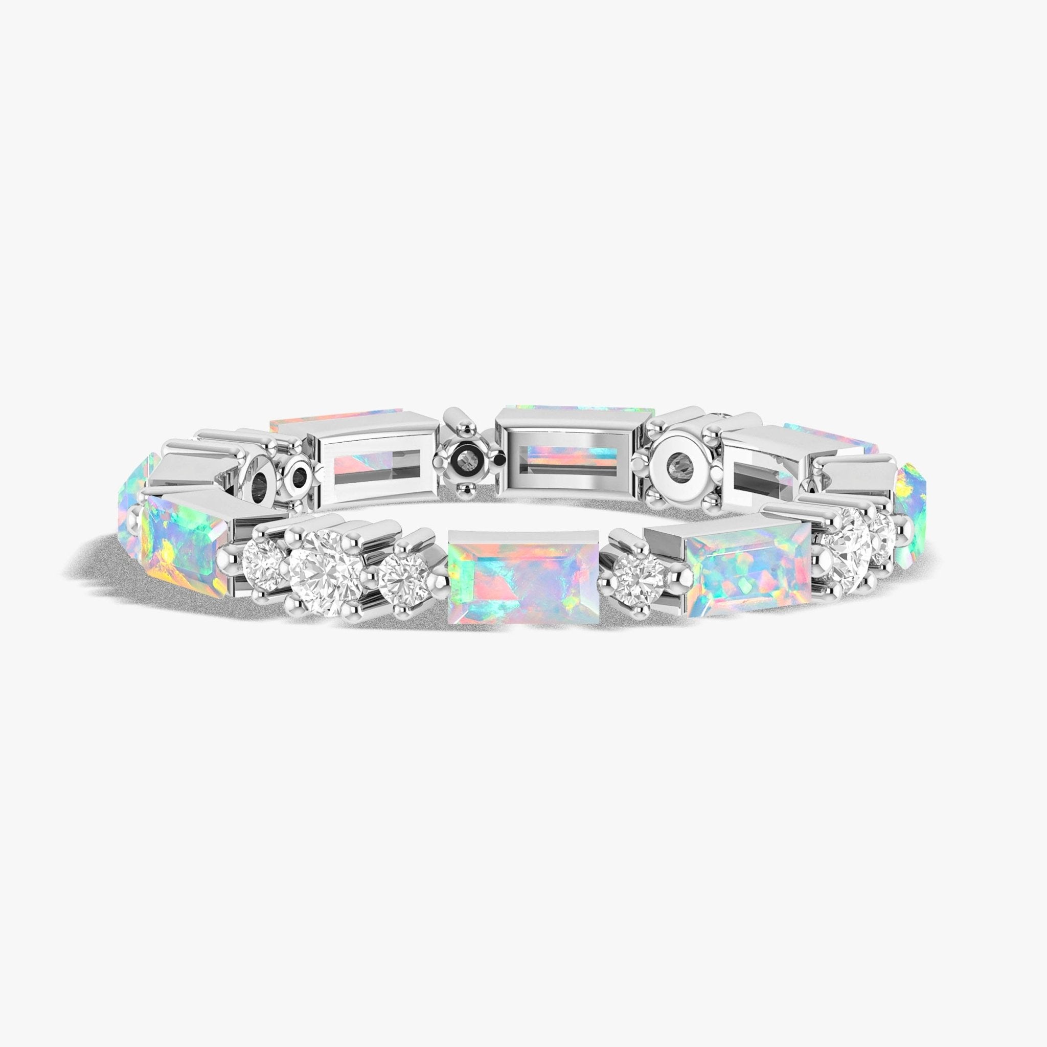 Natural White Opal with Zircon Full Eternity Wedding Band Ring - Goodstone Jewels