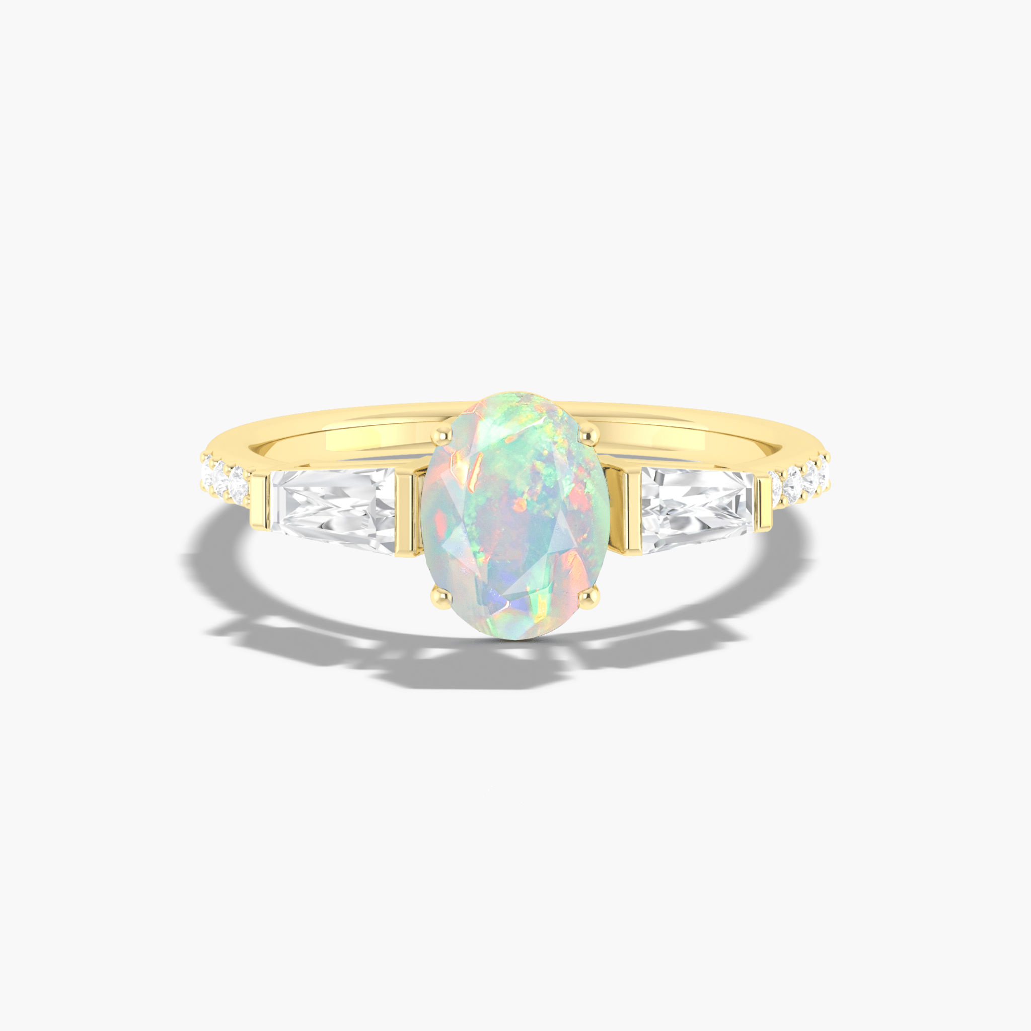 Natural White Opal with Zircon Three Stone Engagement Ring - Goodstone Jewels
