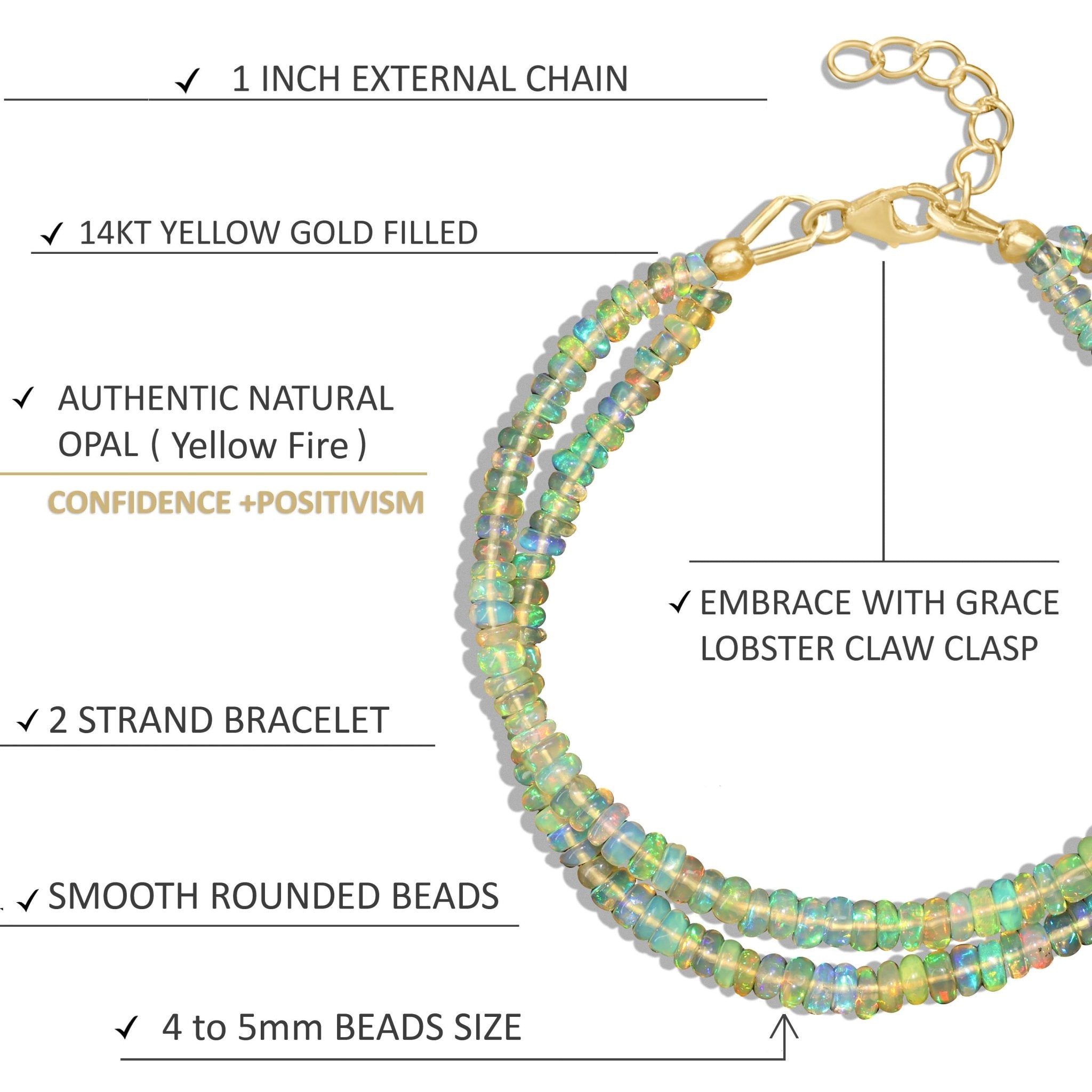 Natural Yellow Opal 2 Strand Plain Beaded Handmade Bracelet - Goodstone Jewels