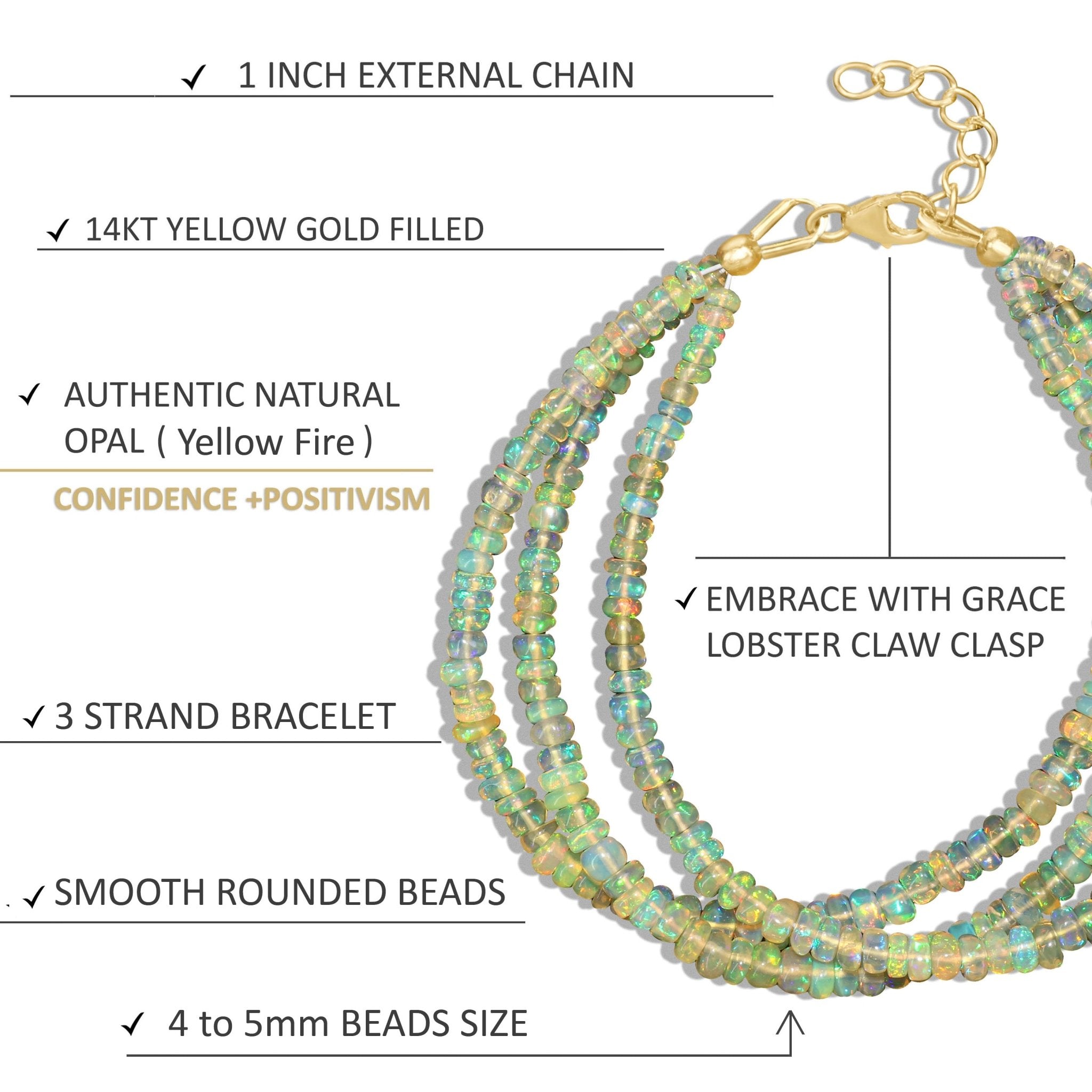Natural Yellow Opal 3 Strand Plain Beaded Bracelet - Goodstone Jewels