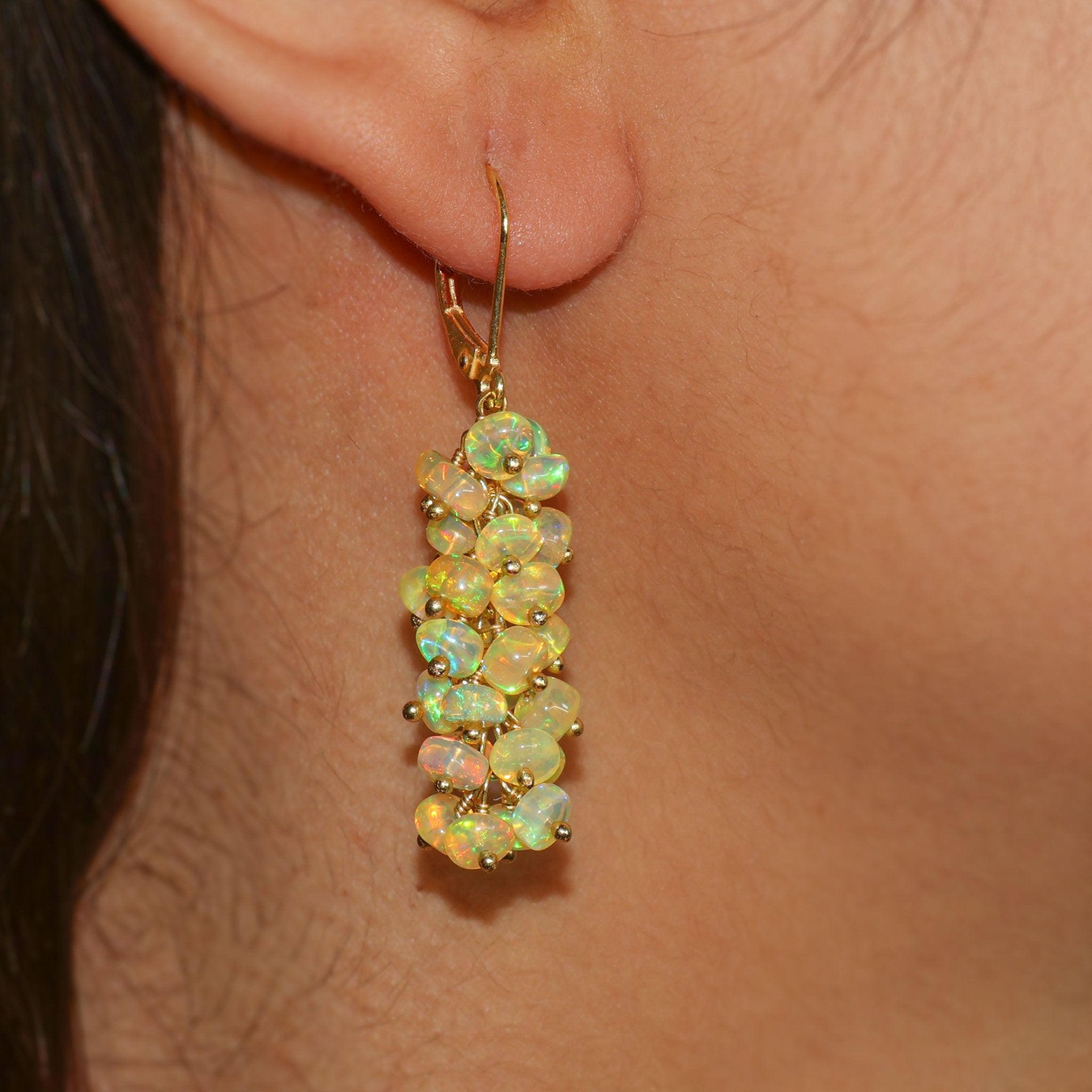 Natural Yellow Opal Beaded Cluster Dangle Earrings - Goodstone Jewels