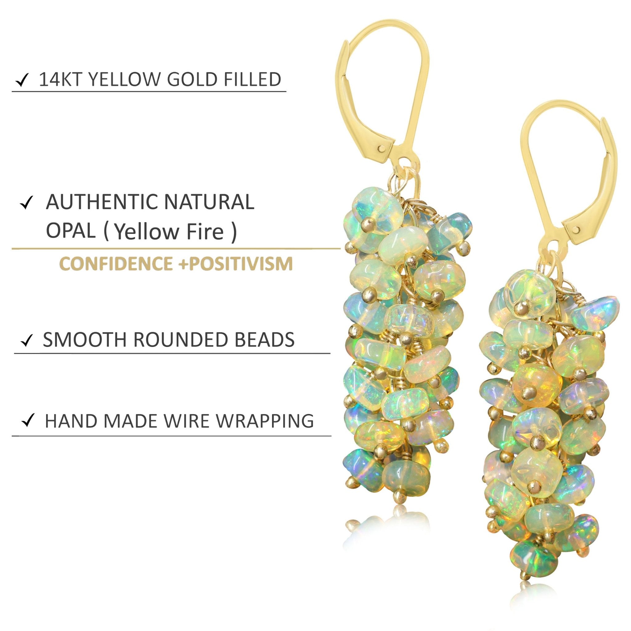 Natural Yellow Opal Beaded Cluster Dangle Earrings - Goodstone Jewels