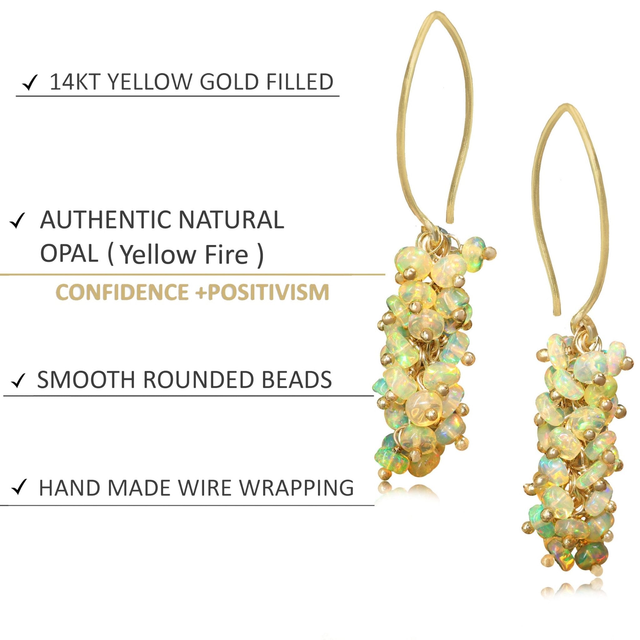 Natural Yellow Opal French Hook Style Beaded Cluster Earrings - Goodstone Jewels