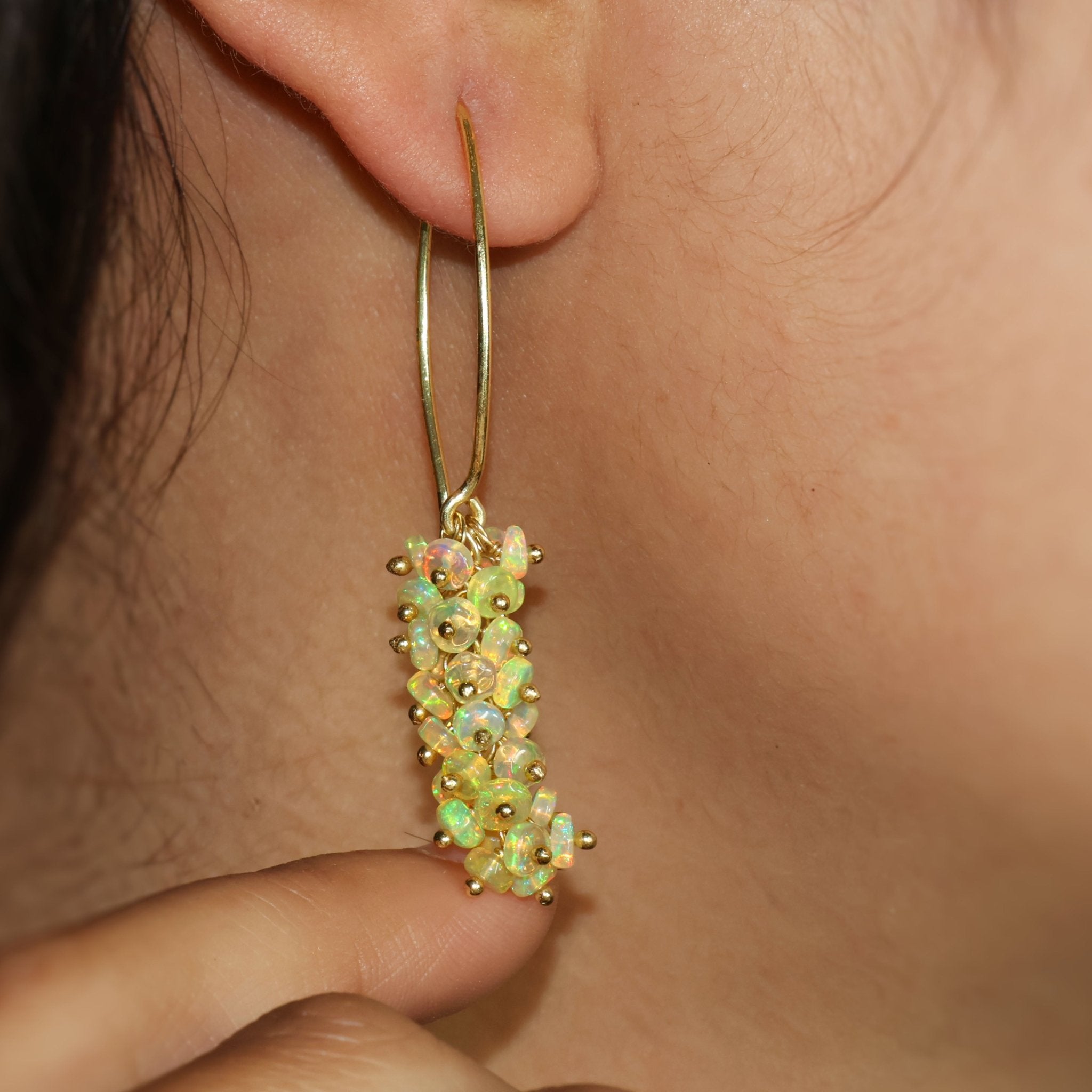 Natural Yellow Opal French Hook Style Beaded Cluster Earrings - Goodstone Jewels