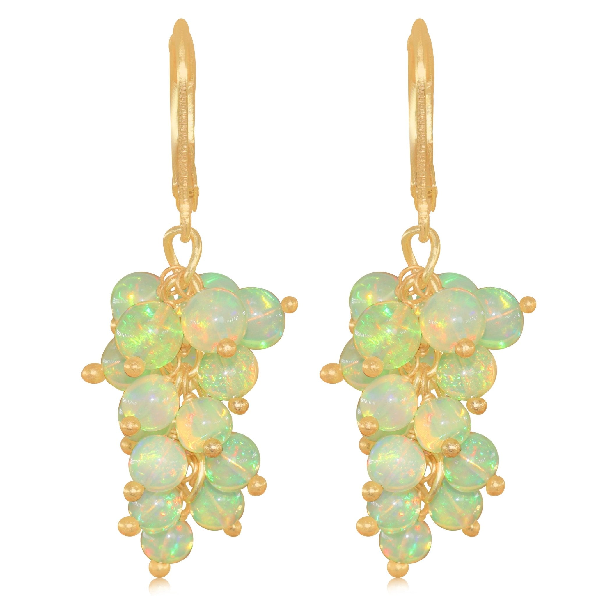 Natural Yellow Opal Round Beads Cluster Earrings for Her - Goodstone Jewels