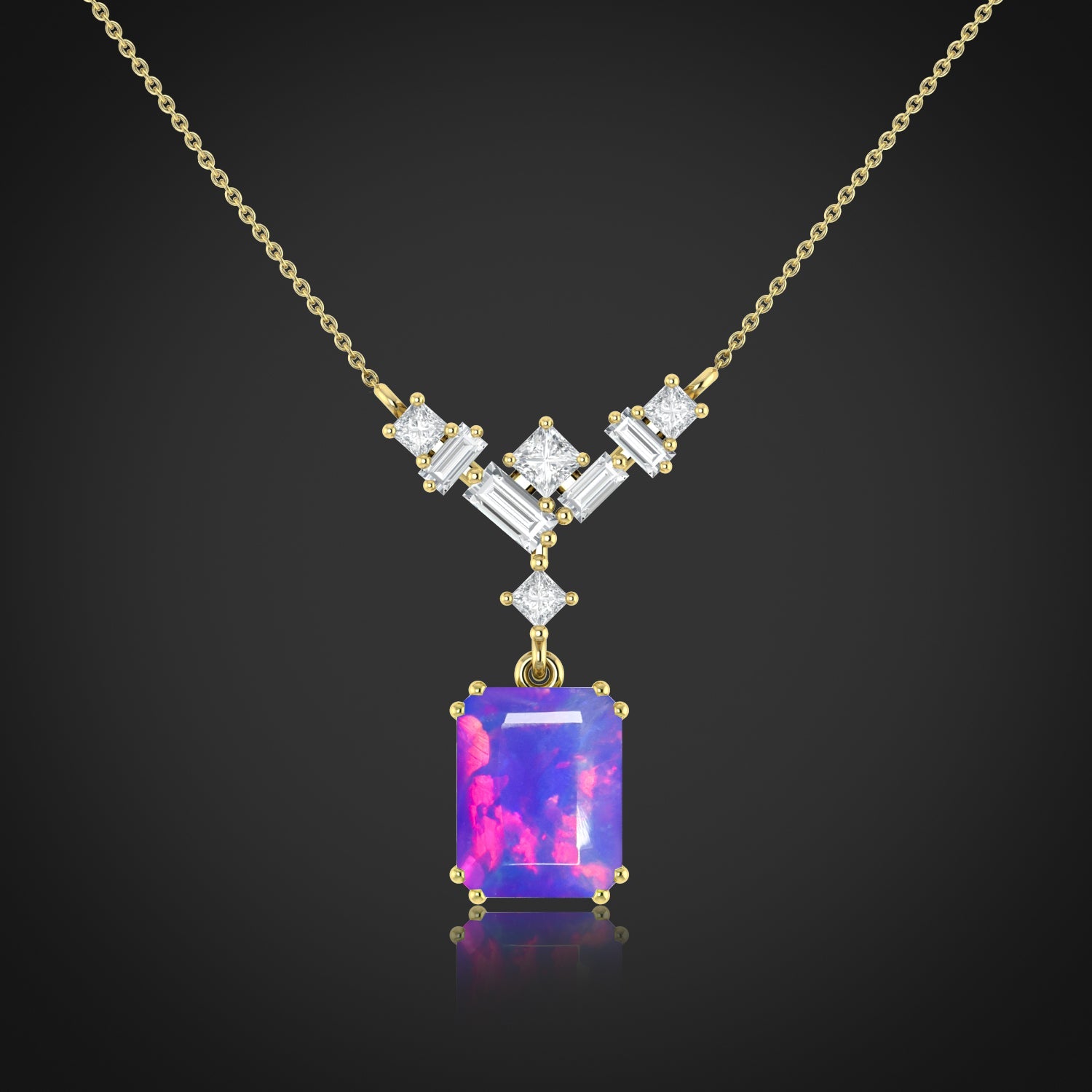 Octagon Multi Fire Opal Pendant Necklace - Goodstone Jewels