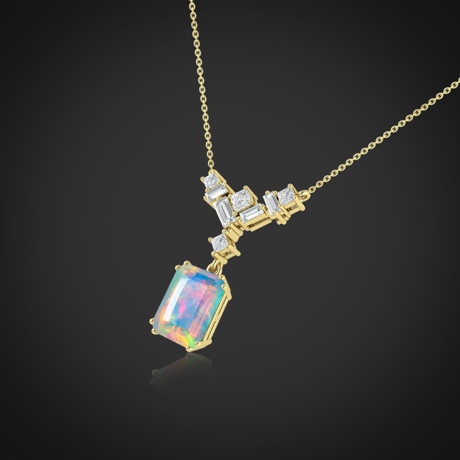 Octagon Multi Fire Opal Pendant Necklace - Goodstone Jewels