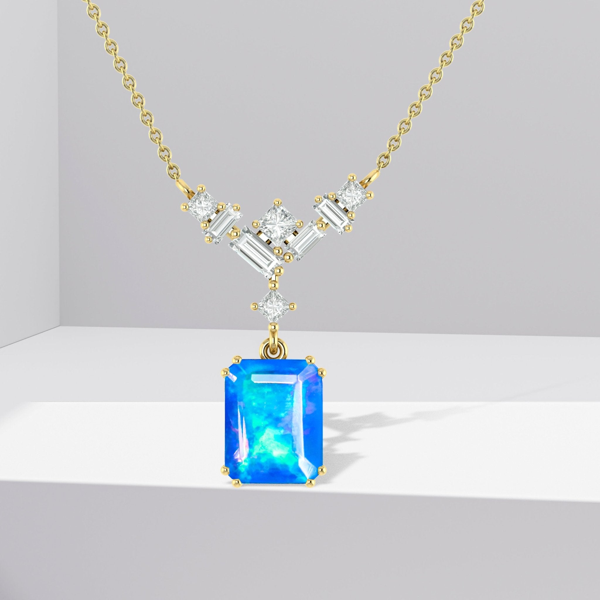Octagon Multi Fire Opal Pendant Necklace - Goodstone Jewels