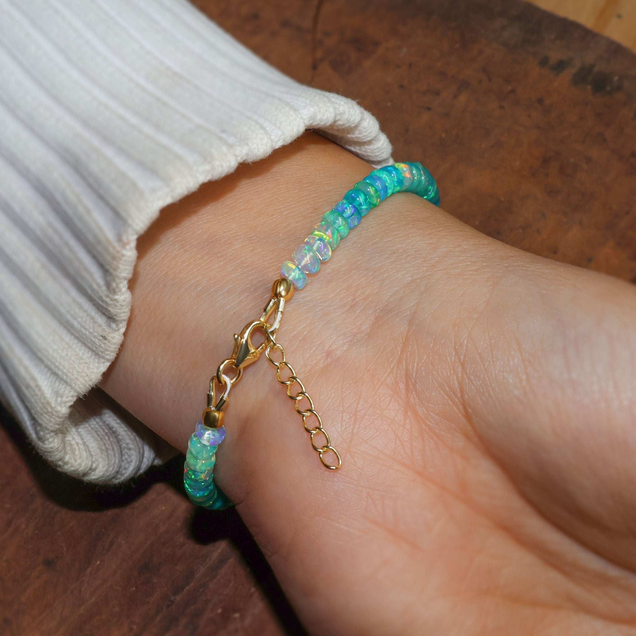 OCTAGON Natural Green Opal Charm Beaded Bracelet - Goodstone Jewels