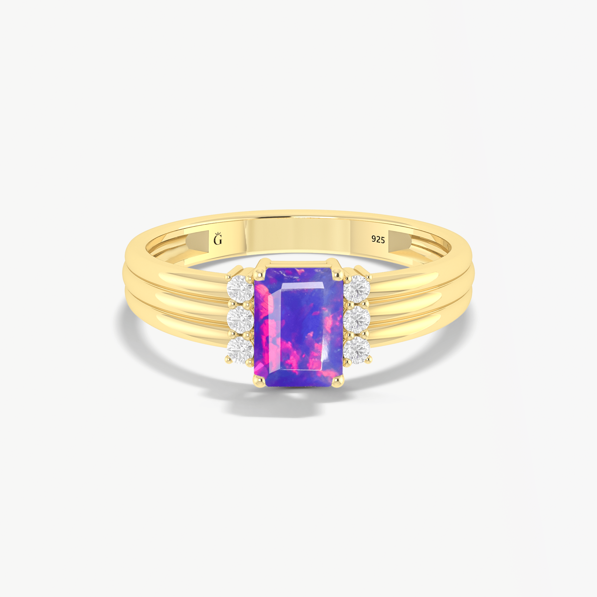 Octagon Shape Natural Lavender Opal Three Layer Wedding Ring - Goodstone Jewels