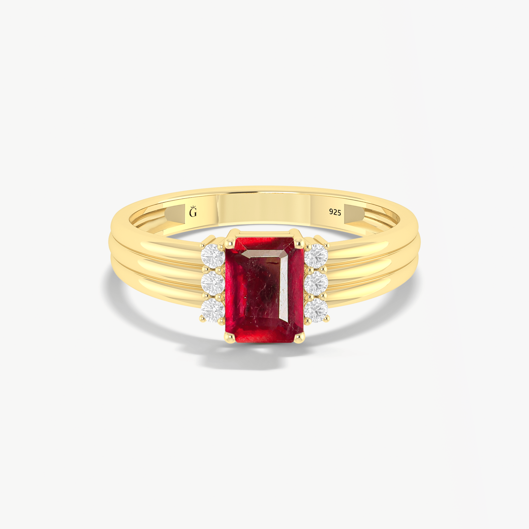 Octagon Shape Natural Ruby Three Layer Wedding Ring - Goodstone Jewels