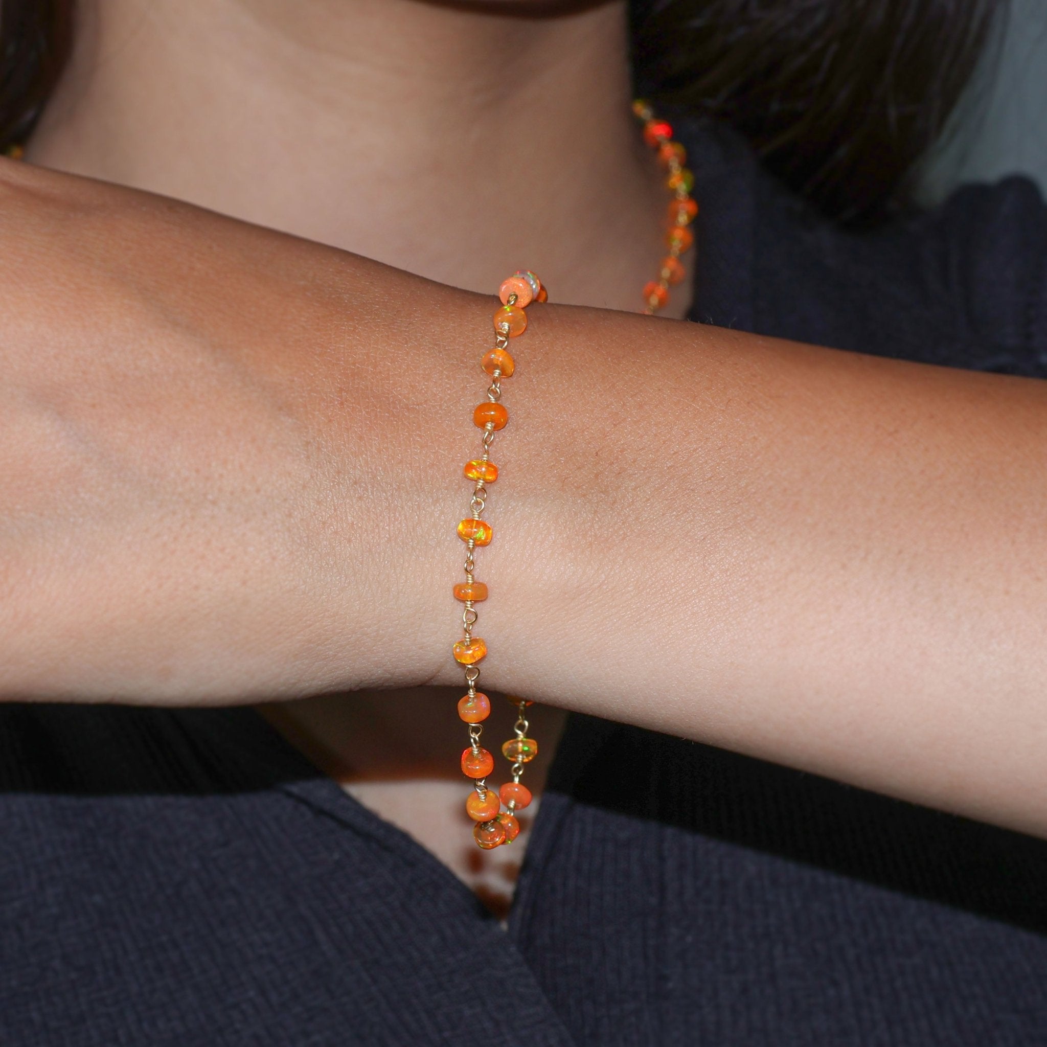 Organic Orange Opal Beaded Chain Bracelet - Goodstone Jewels