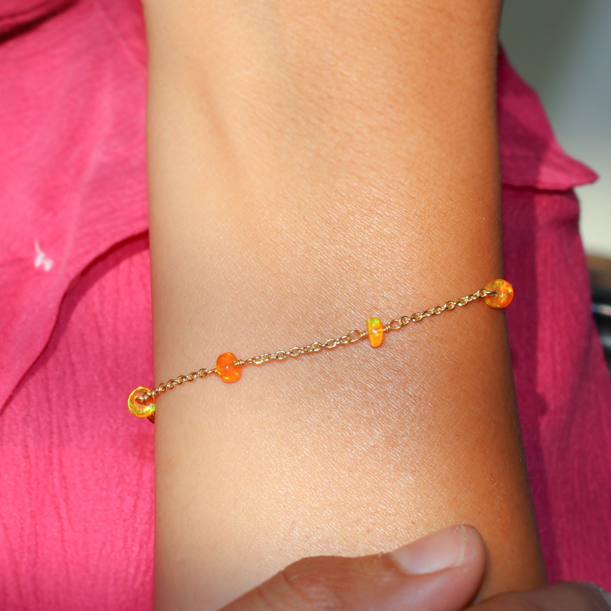 Organic Orange Opal Beads 6 - 8 Inch Chain Bracelet - Goodstone Jewels