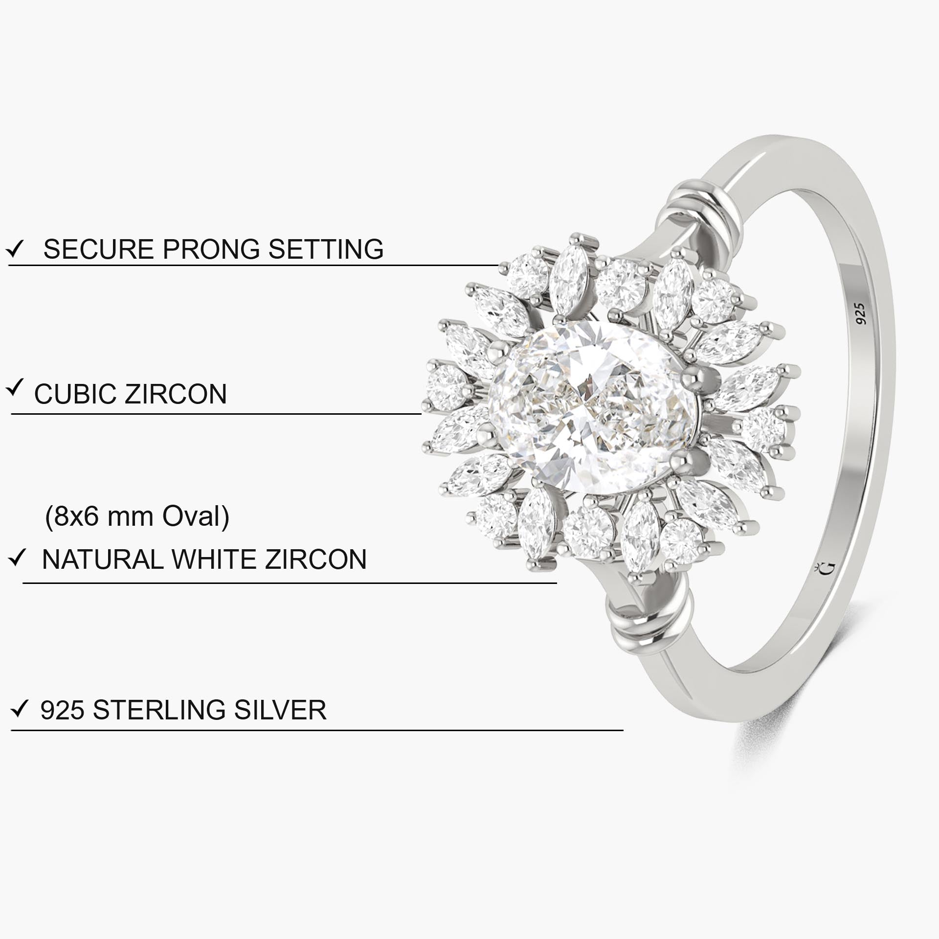 Oval Cubic Zirconia diamond Ring anniversary gift for her - Goodstone Jewels