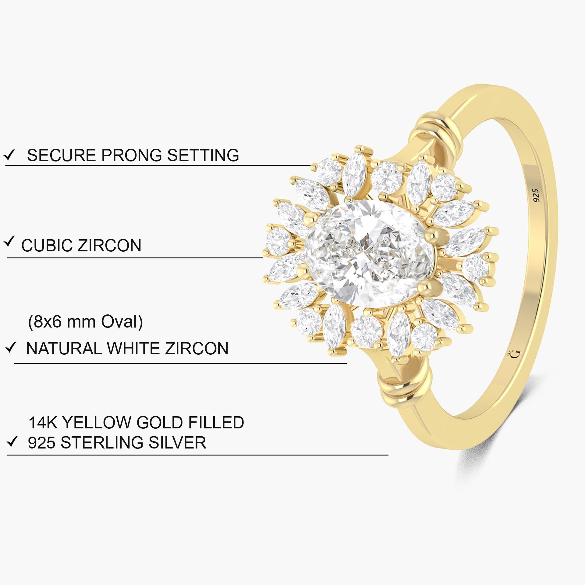 Oval Cubic Zirconia diamond Ring anniversary gift for her - Goodstone Jewels