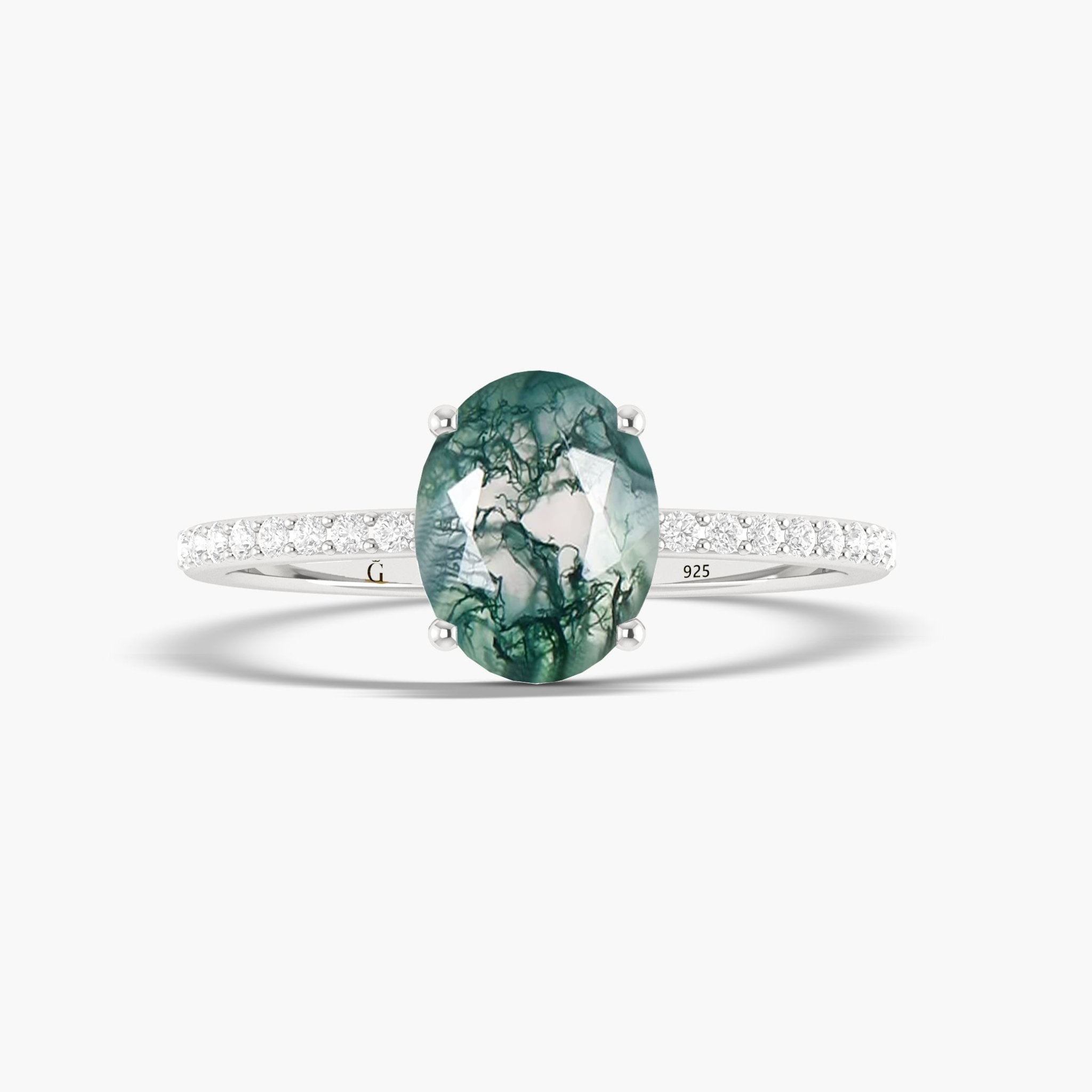 Oval Moss Agate statement gold vermeil or Silver ring - Goodstone Jewels