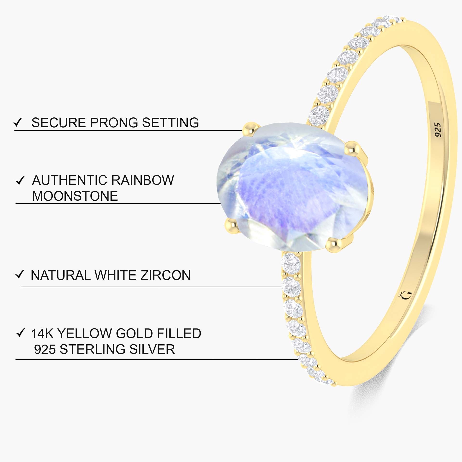Oval Rainbow moonstone statement engagement ring - Goodstone Jewels