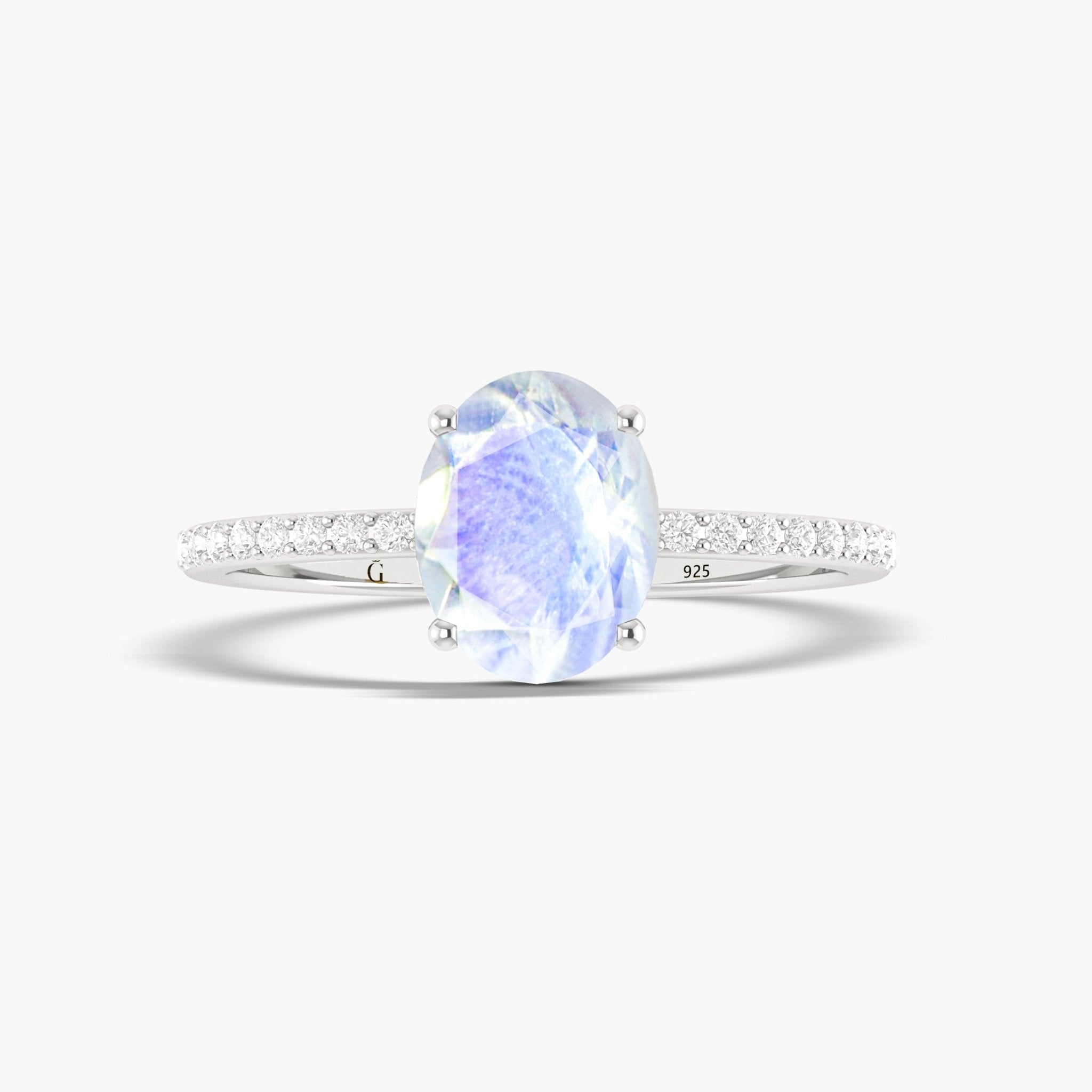 Oval Rainbow moonstone statement engagement ring - Goodstone Jewels