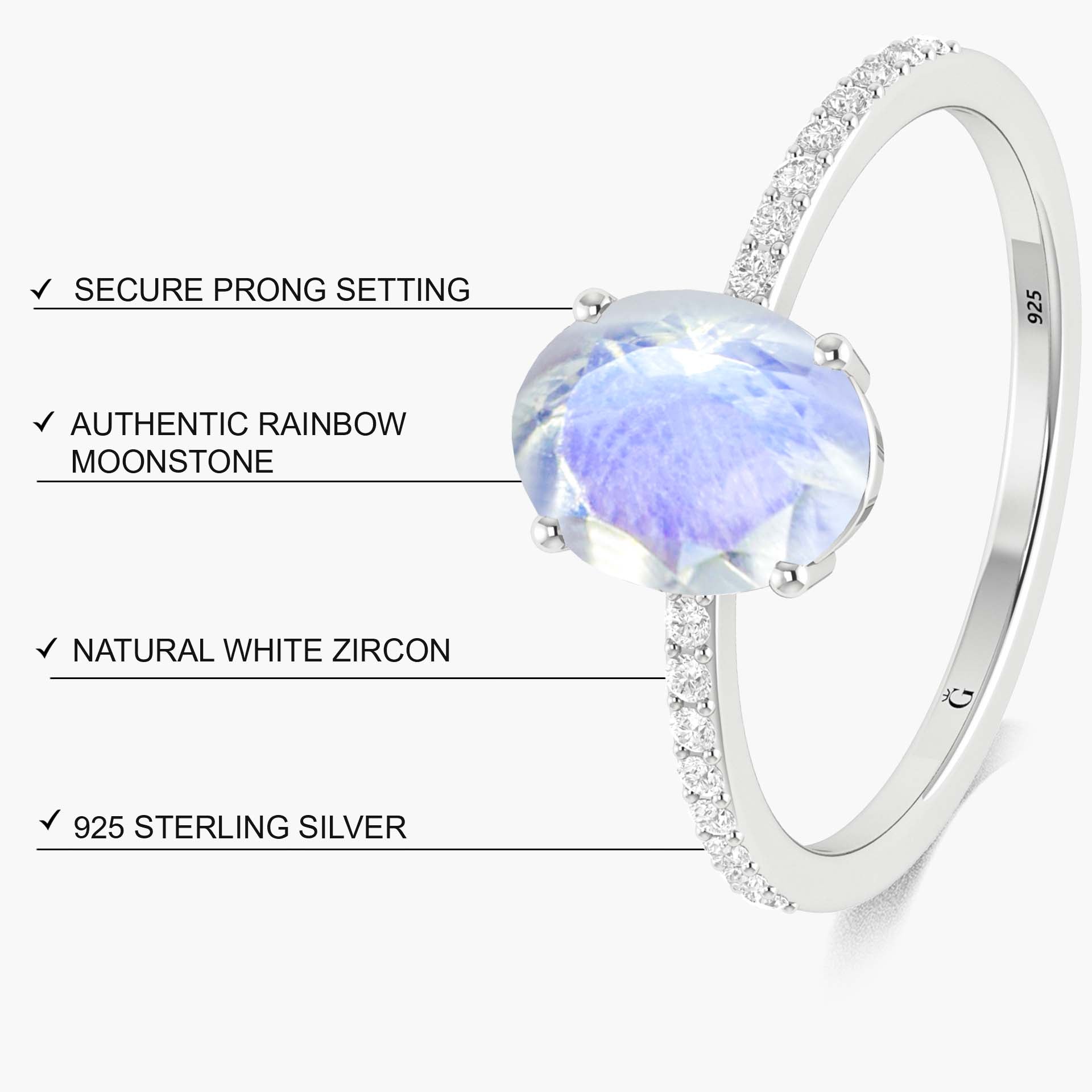 Oval Rainbow moonstone statement engagement ring - Goodstone Jewels
