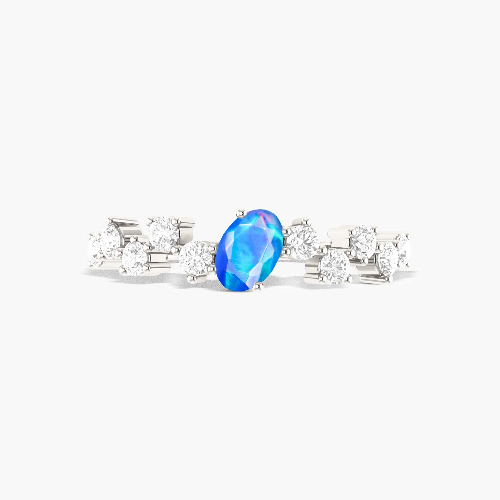 Oval Shape 6X4 MM Natural Blue Opal Engagement Ring - Goodstone Jewels