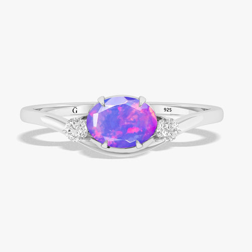 Lavender Opal Three Stone Ring - 7x5 MM Oval Shape