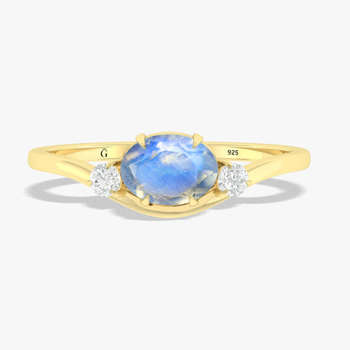 7X5 MM Natural Moonstone Three Stone Ring in Sterling Silver