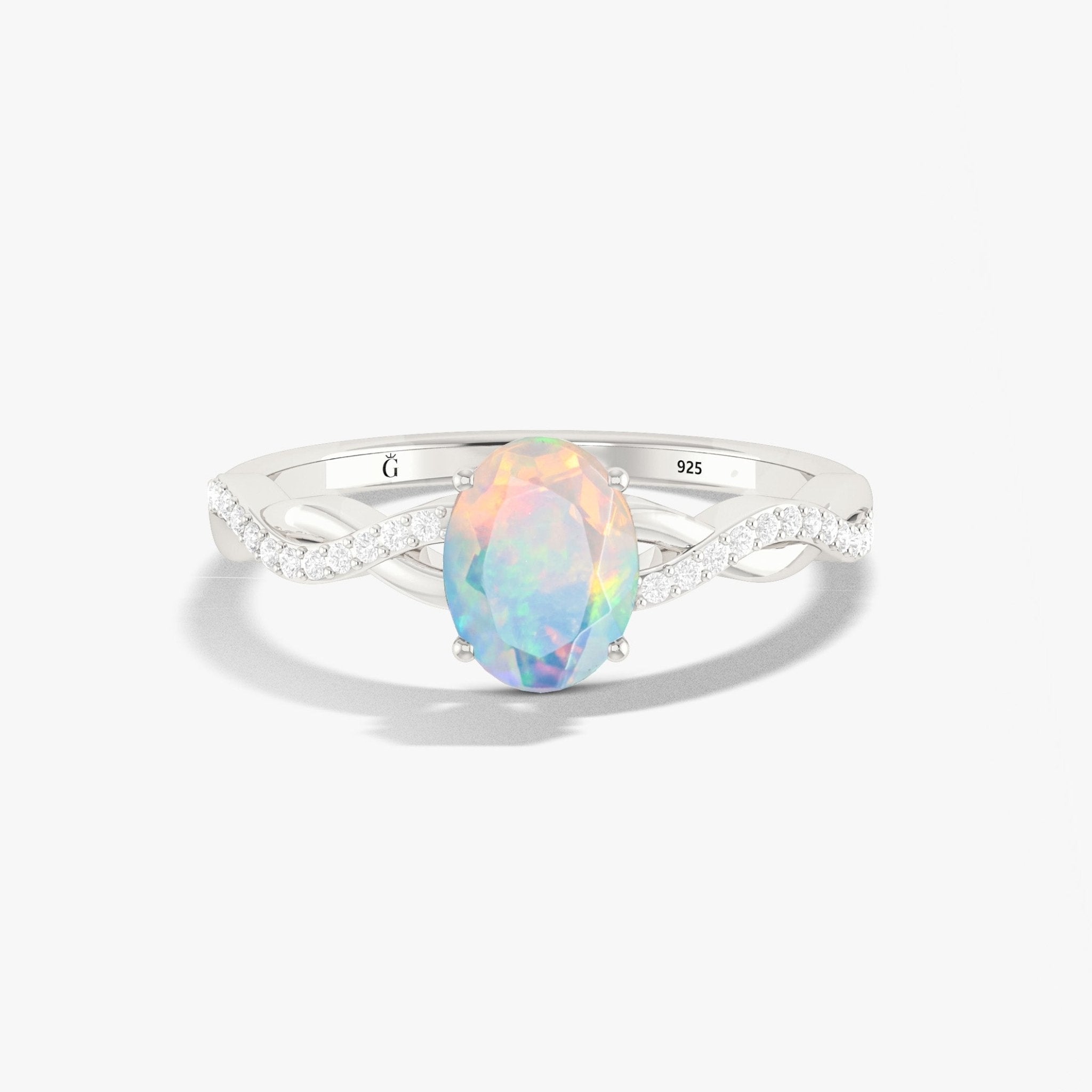 Oval Shape 8X6 MM Natural White Opal Crossover Statement Ring - Goodstone Jewels