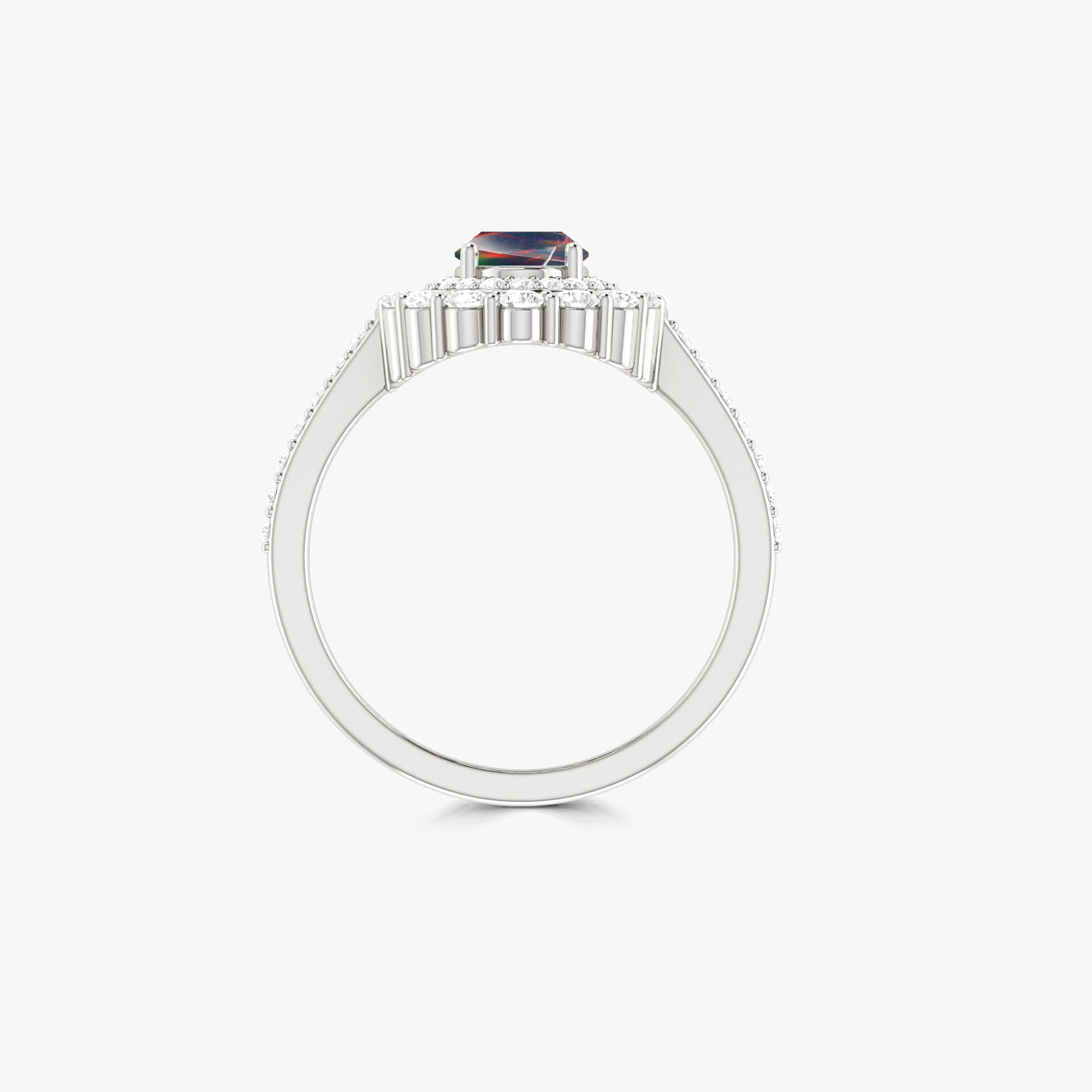 Oval Shape Natural Black Opal Double Halo Wedding Ring - Goodstone Jewels