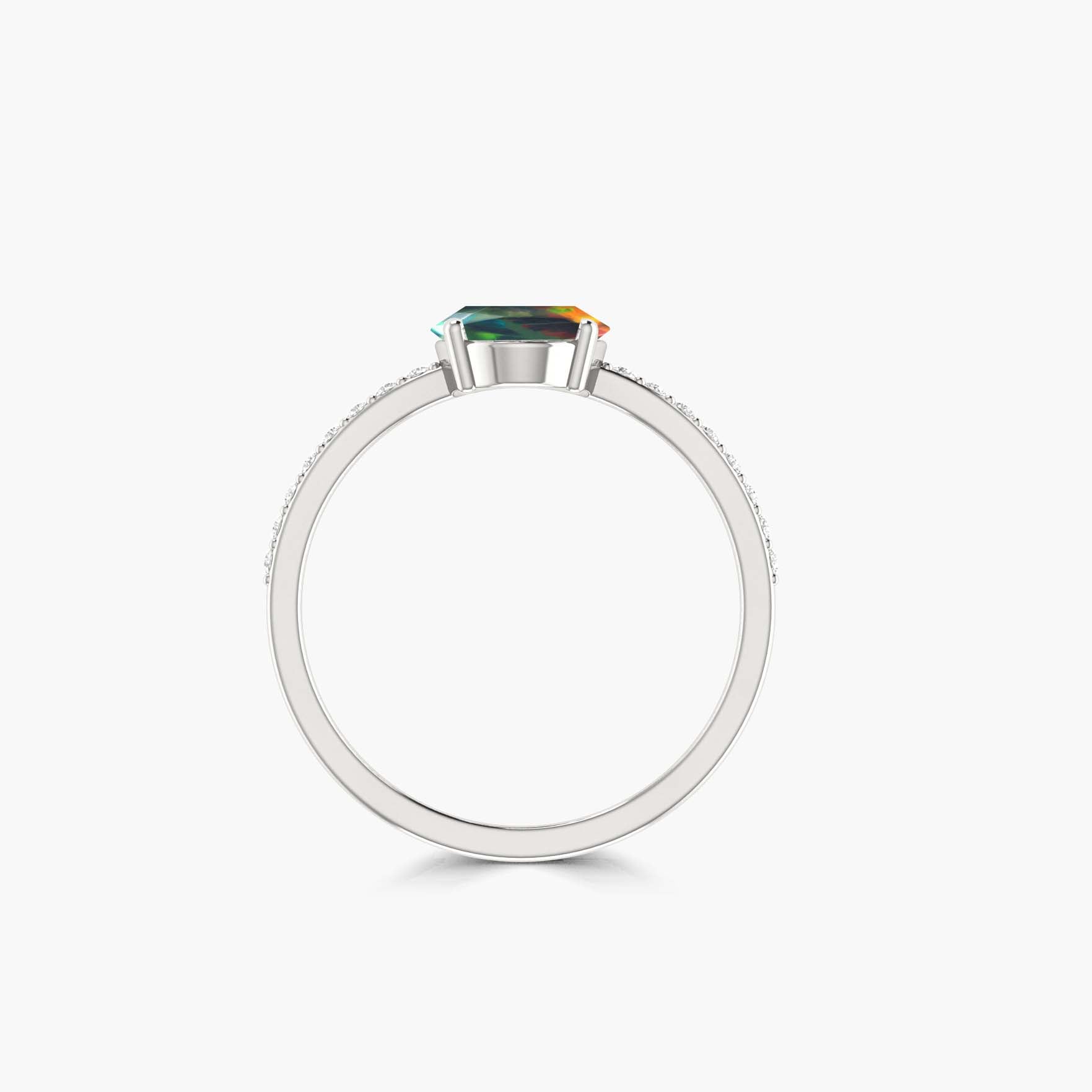 Oval Shape Natural Black Opal with White Zircon Solitaire Wedding Ring - Goodstone Jewels