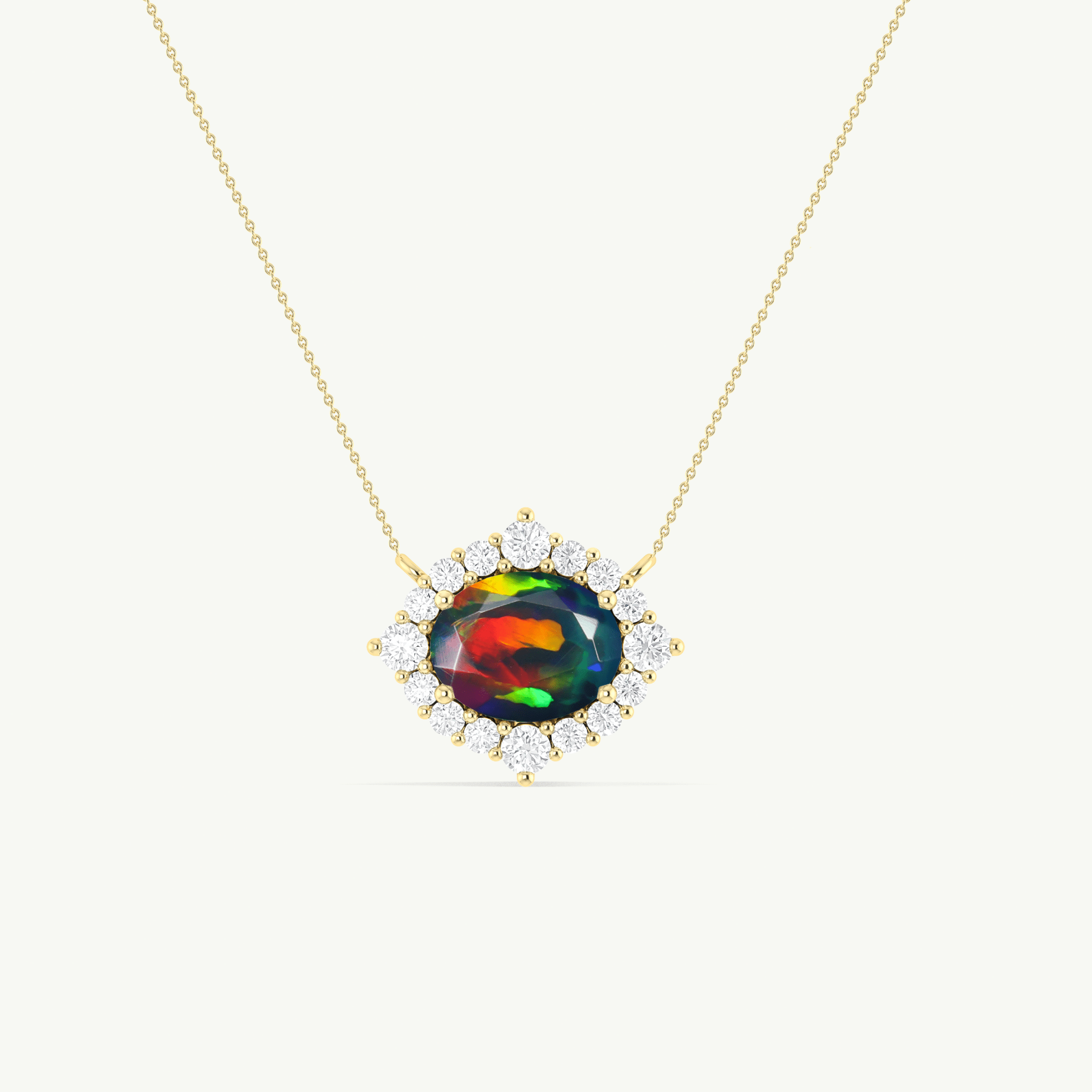 Oval Shape Natural Black Opal with Zircon Halo Pendant Chain Necklace - Goodstone Jewels