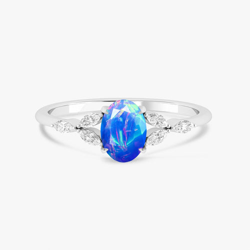 Blue Opal Leaf Ring in Silver & Gold