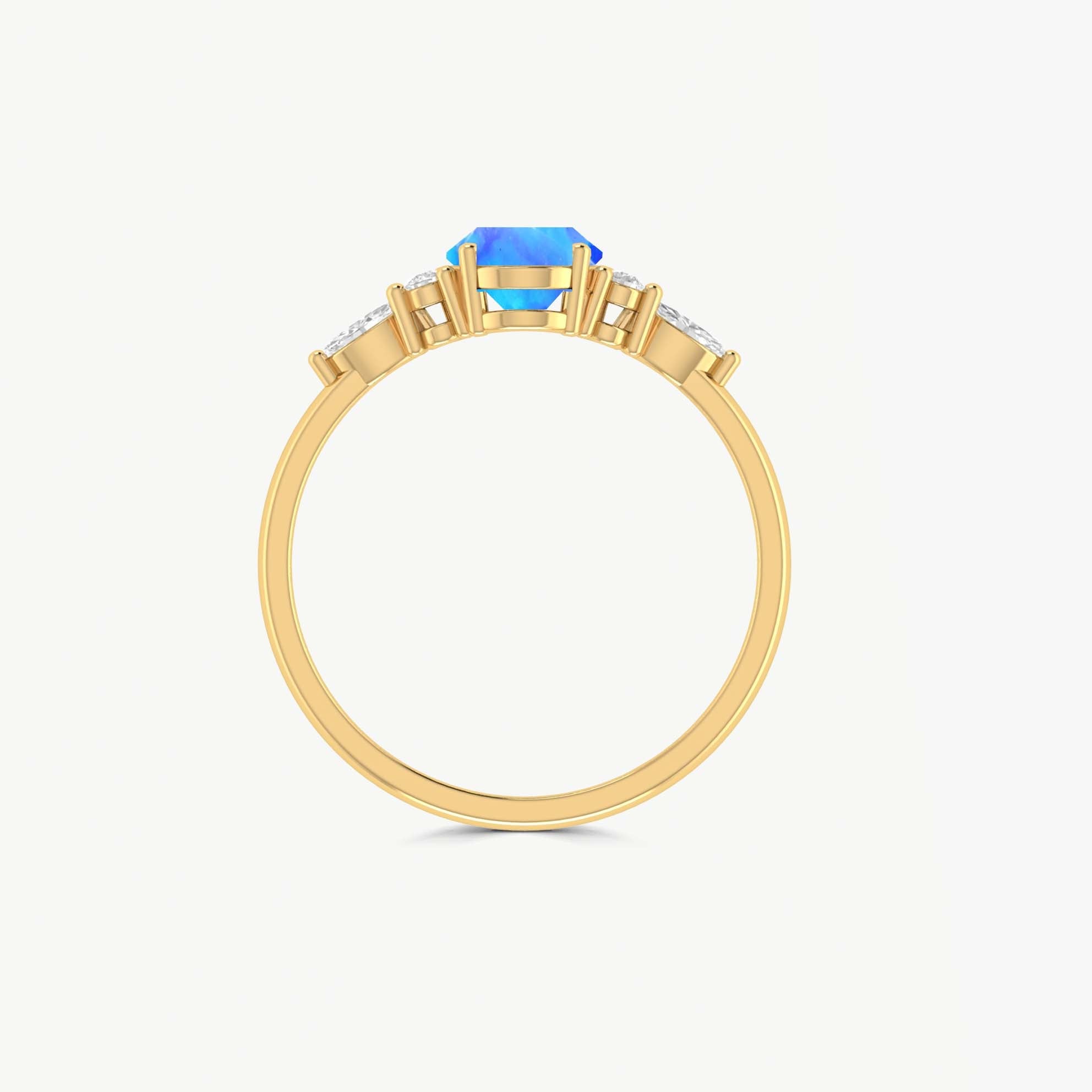 Oval Shape Natural Blue Opal & Zircon Solitaire with Accents Ring - Goodstone Jewels