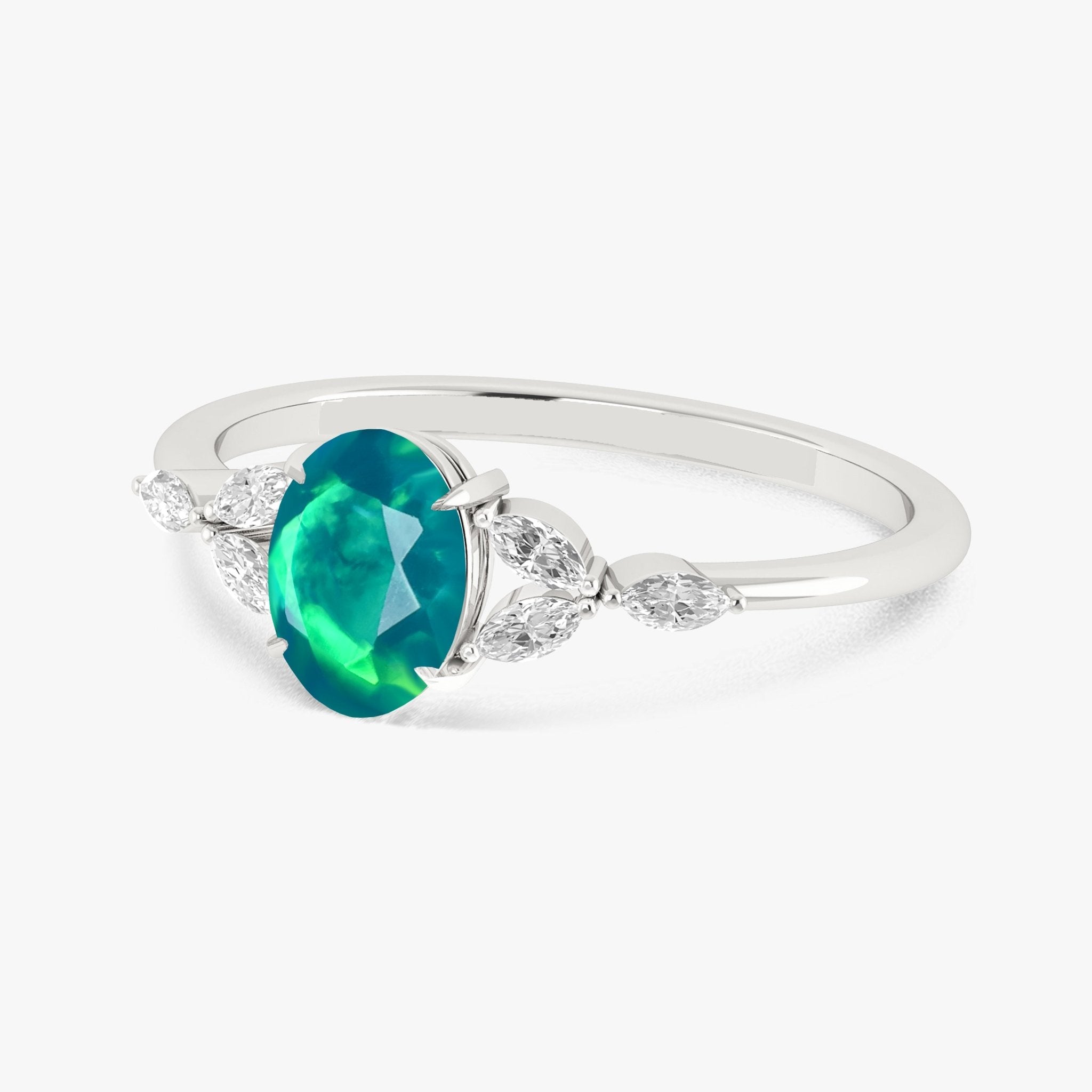 Oval Shape Natural Green Opal Statement Ring in Silver & Yellow Gold Filled - Goodstone Jewels