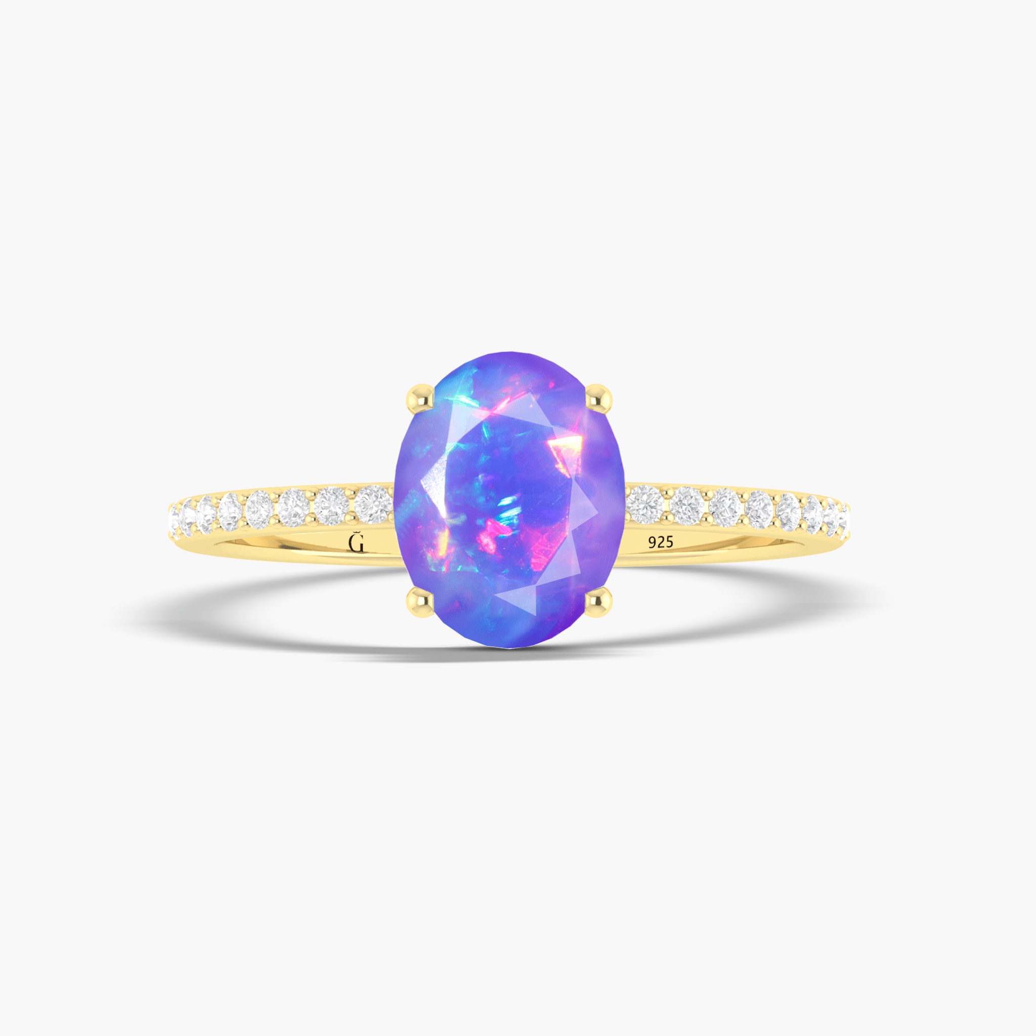 Oval Shape Natural Lavender Opal with White Zircon Solitaire Wedding Ring - Goodstone Jewels