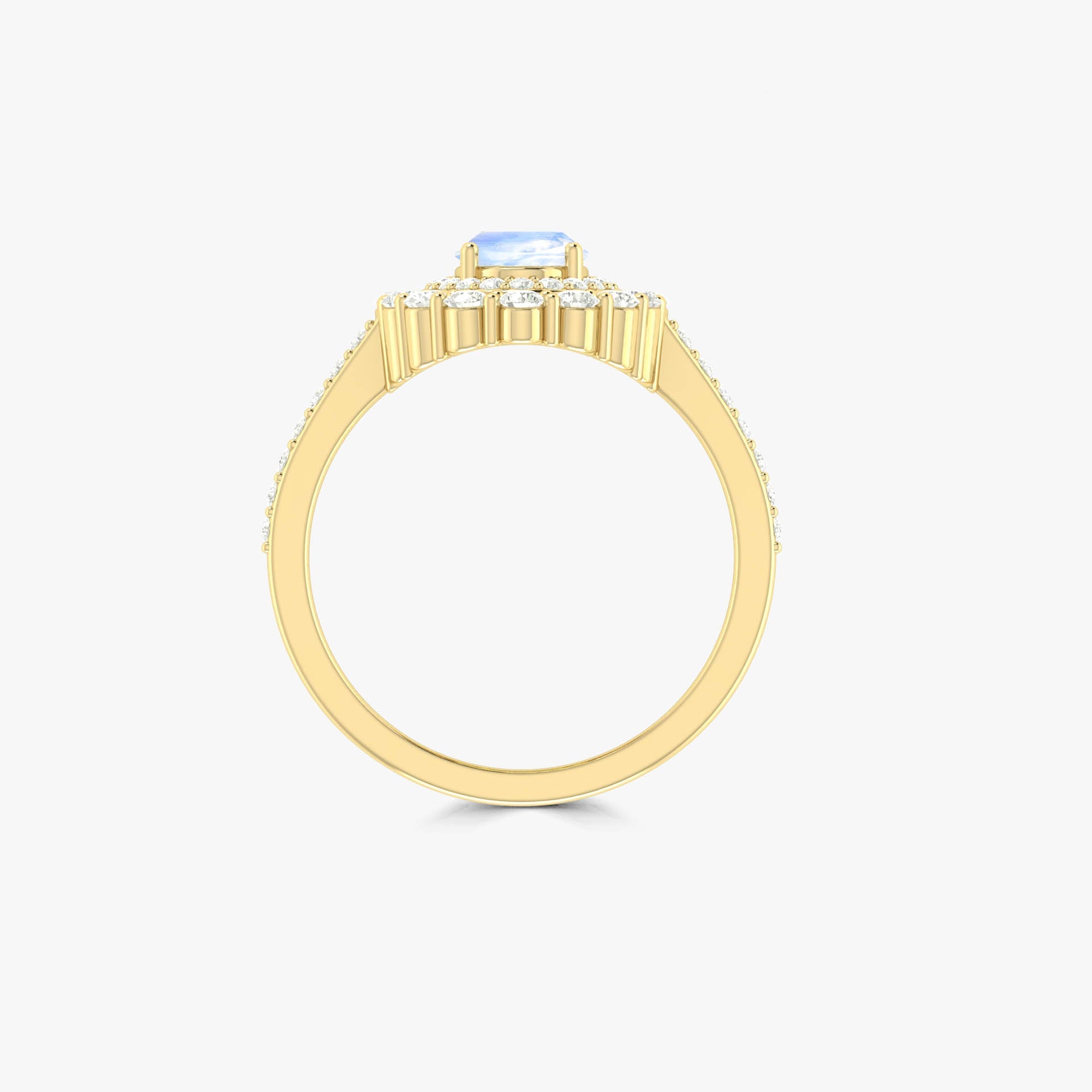 Oval Shape Natural Moonstone Double Halo Wedding Ring - Goodstone Jewels