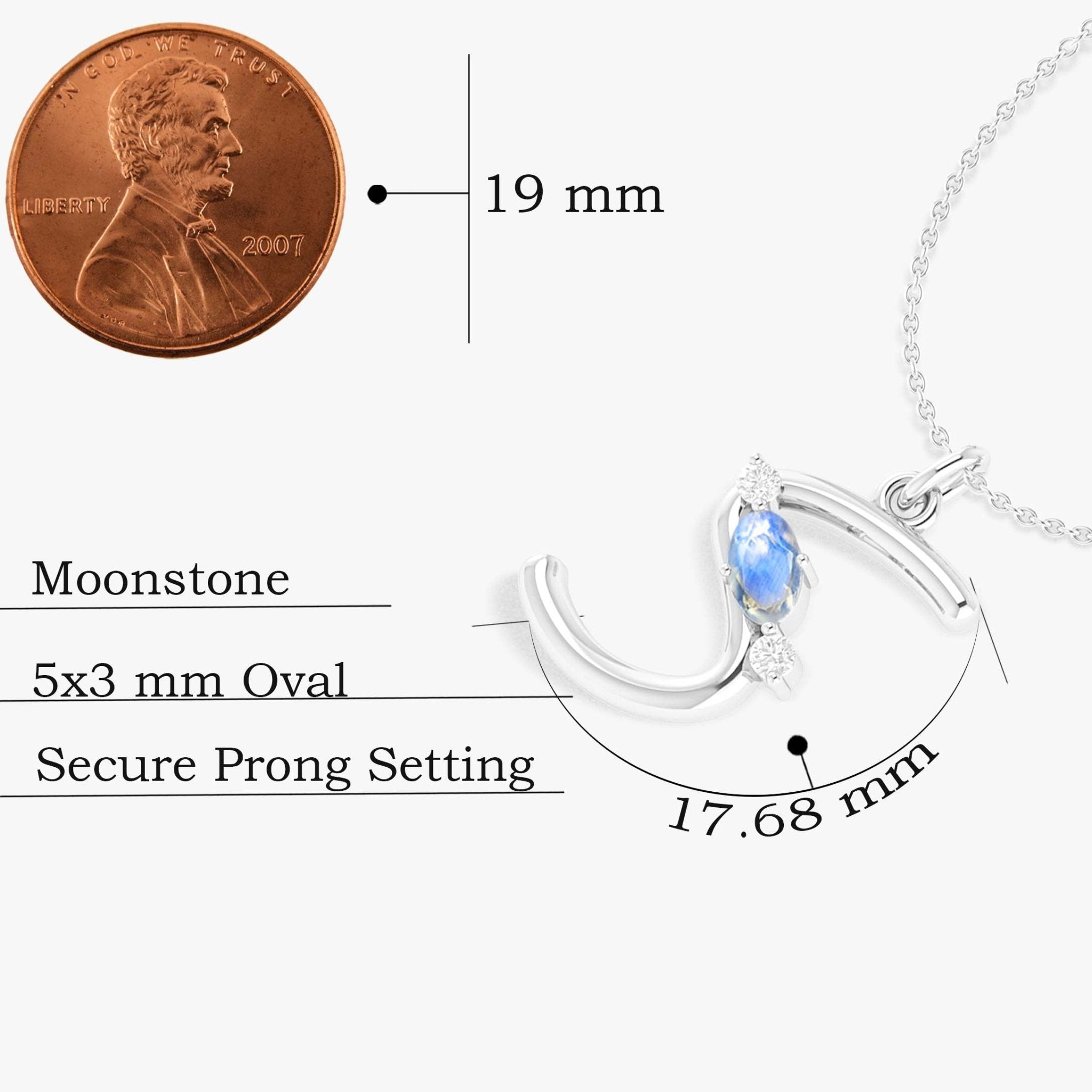 Oval Shape Natural Moonstone 'S' Initial Alphabet Pendant Necklace - Goodstone Jewels