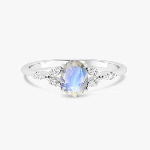 Oval Moonstone Leaf Ring in Silver & Gold