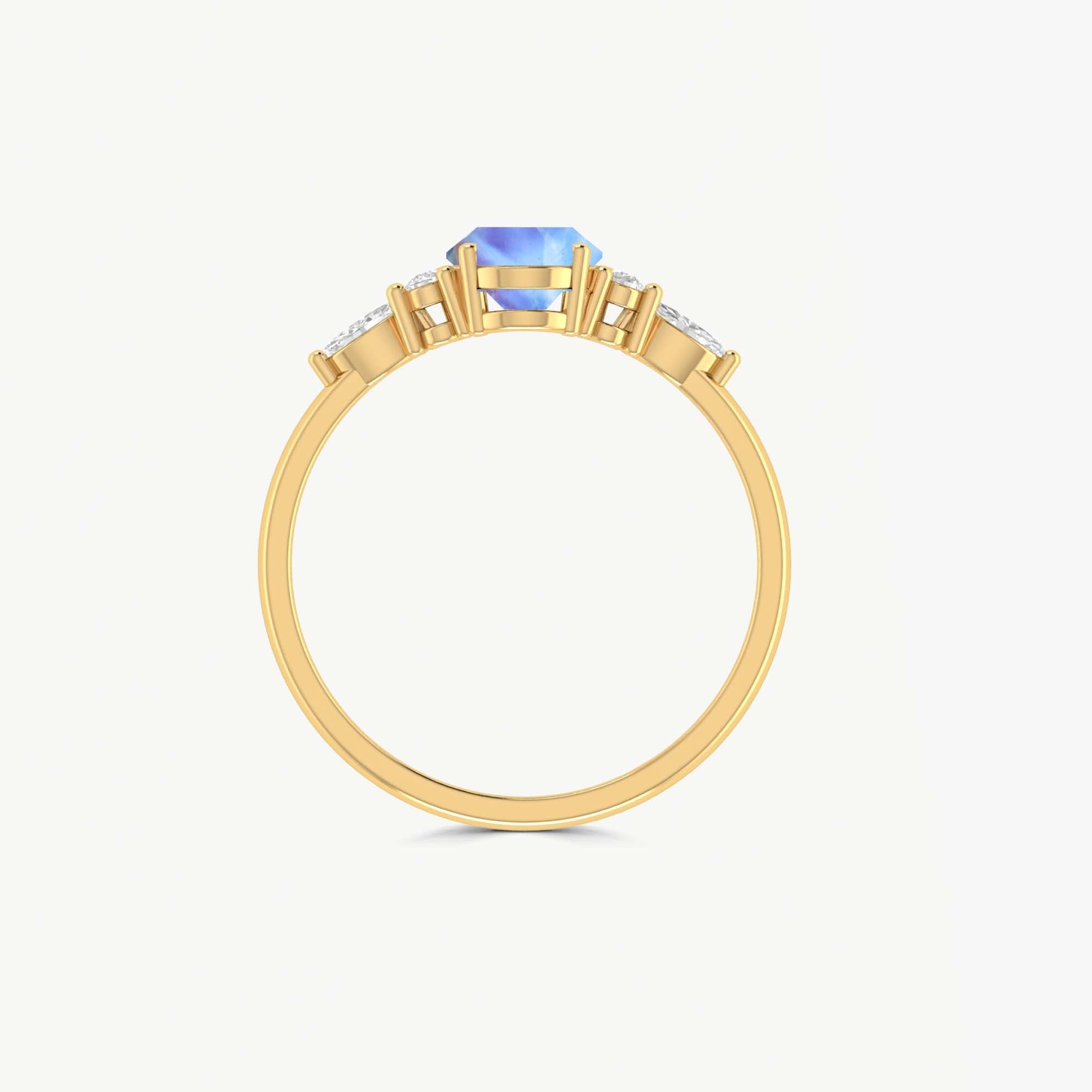 Oval Shape Natural Moonstone & White Zircon Solitaire with Accents Ring - Goodstone Jewels