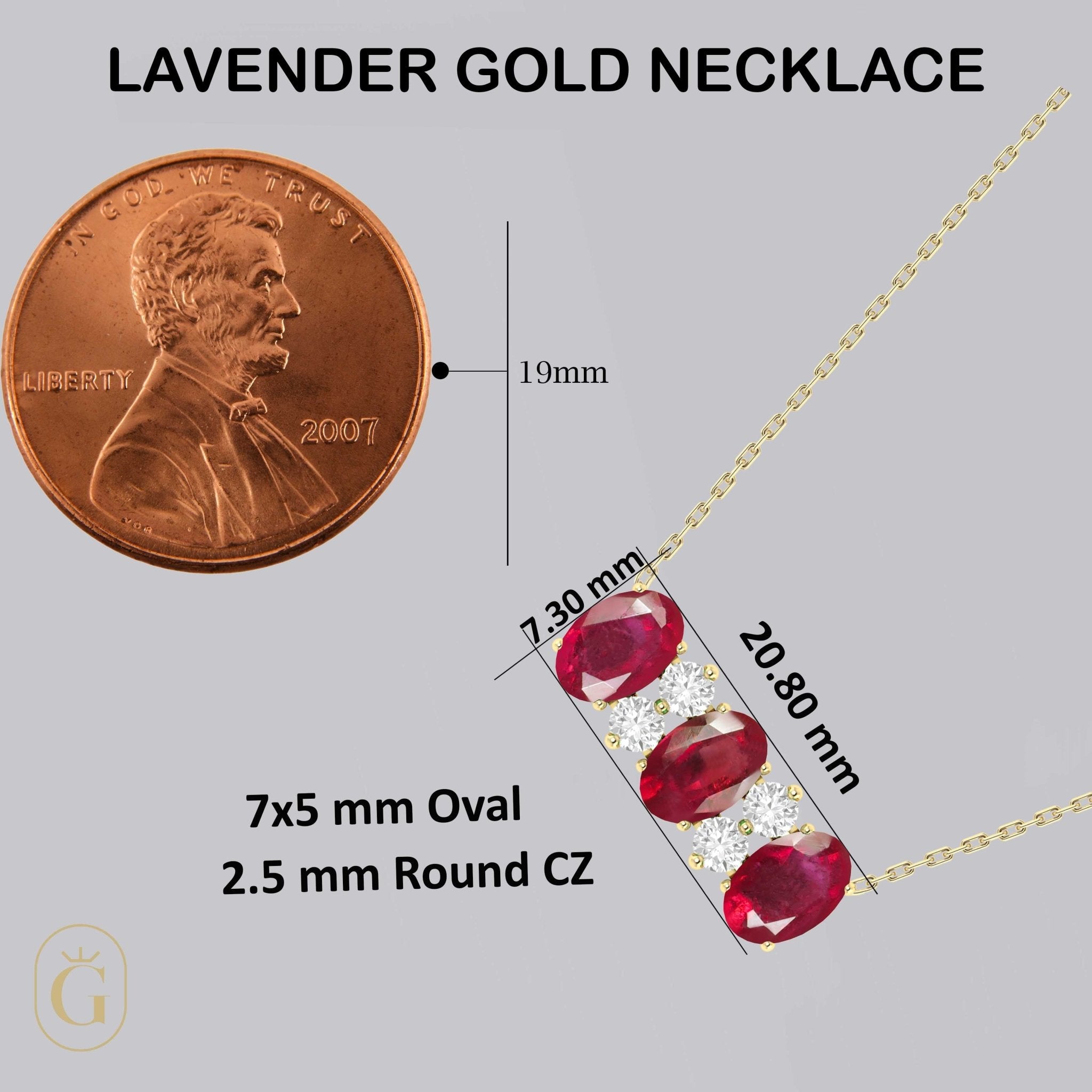 Oval Shape Natural Ruby 3 Stone Pendant Necklace - Goodstone Jewels