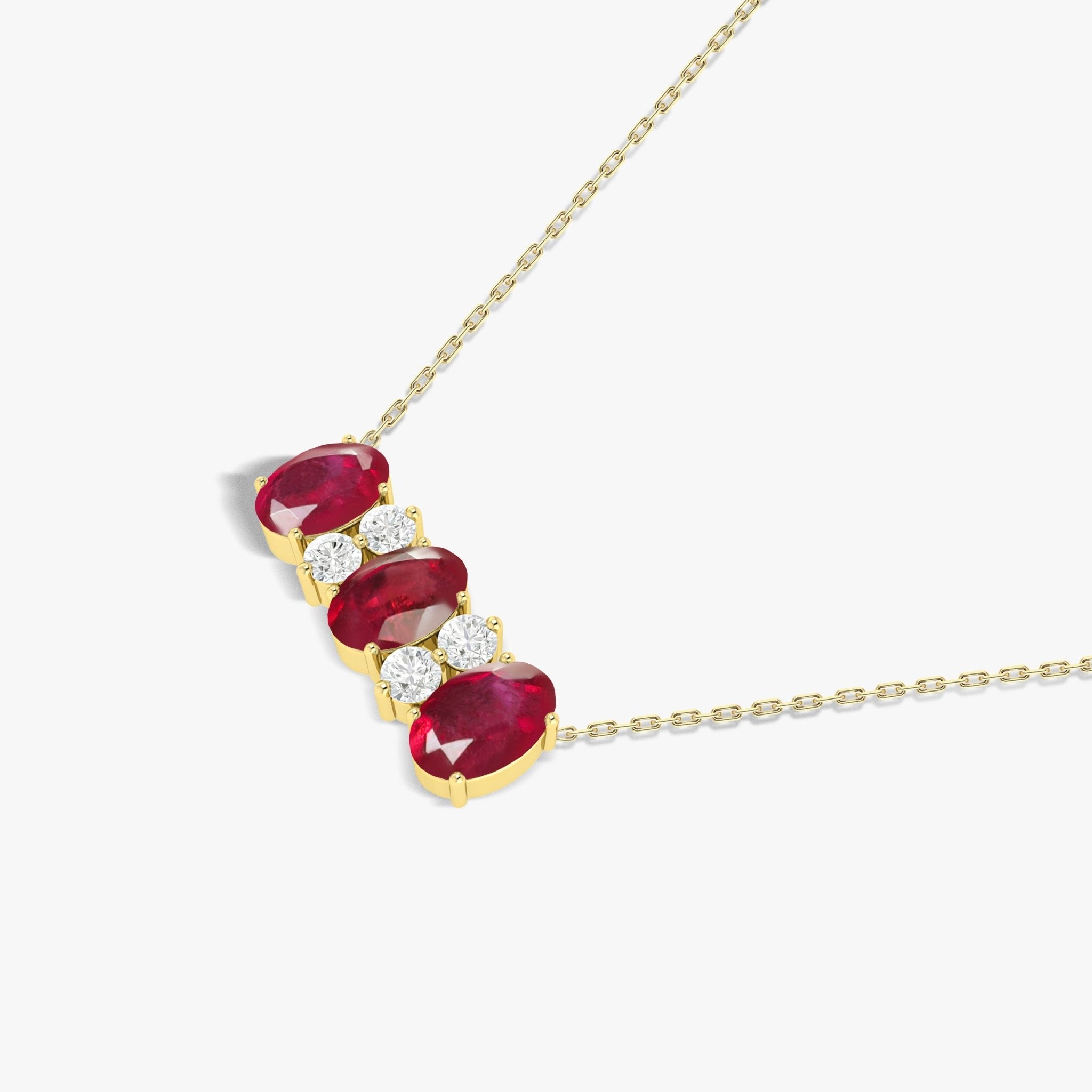 Oval Shape Natural Ruby 3 Stone Pendant Necklace - Goodstone Jewels