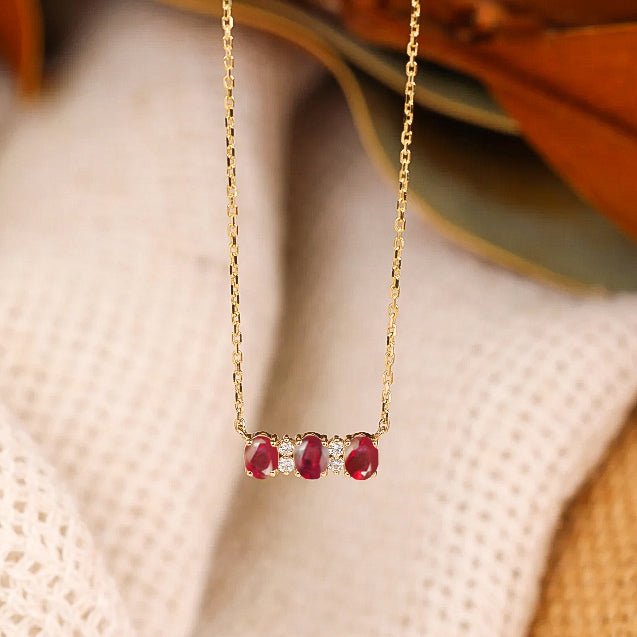 Oval Shape Natural Ruby 3 Stone Pendant Necklace - Goodstone Jewels