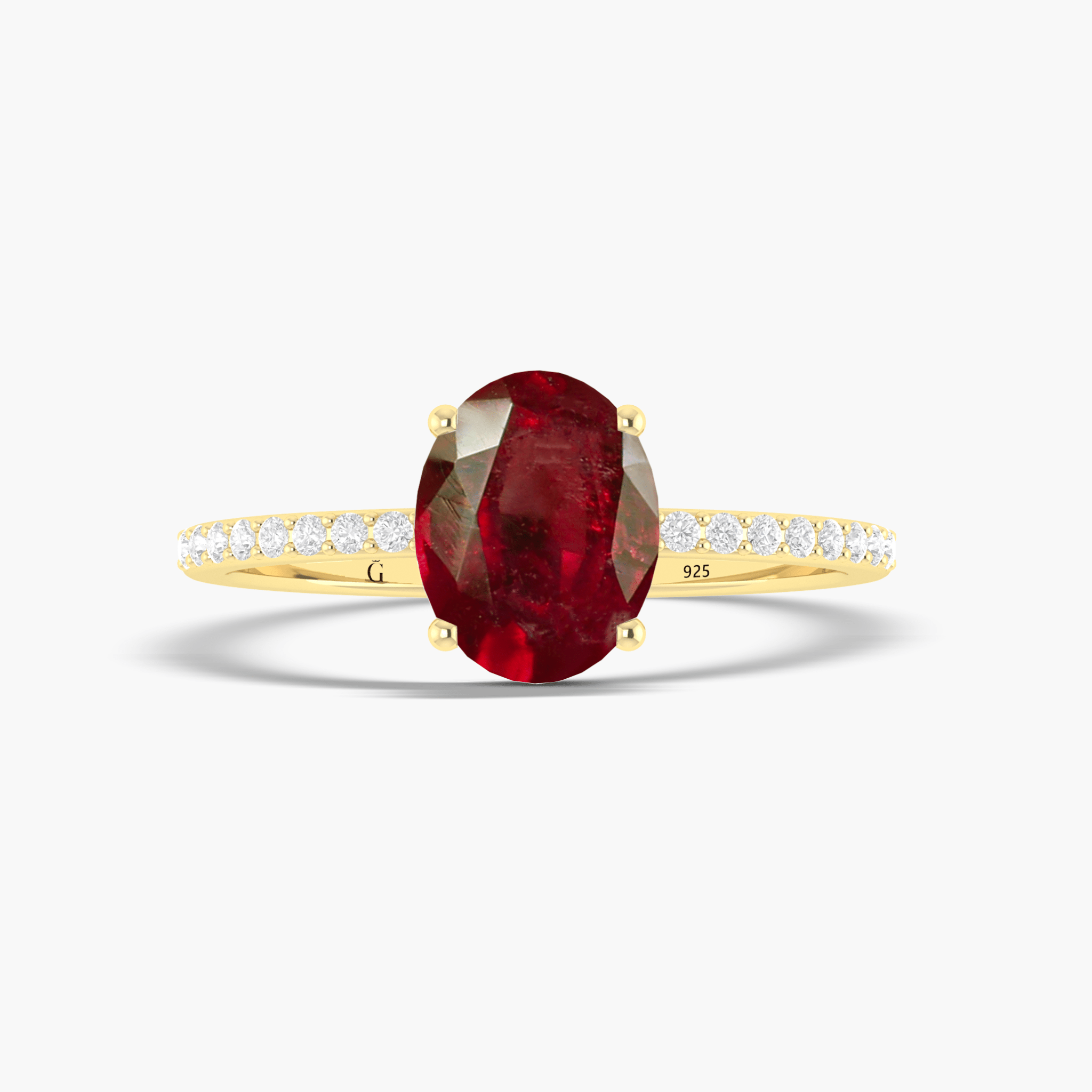 Oval Shape Natural Ruby with White Zircon Solitaire Wedding Ring - Goodstone Jewels