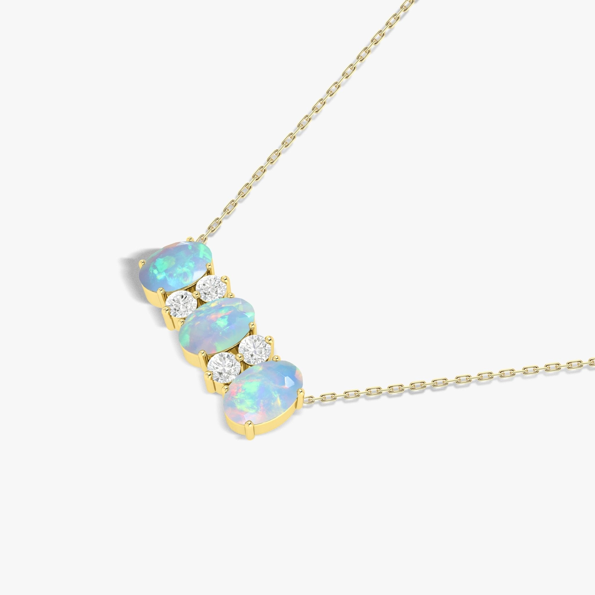 Oval Shape Natural White Opal 3 Stone Pendant Necklace - Goodstone Jewels